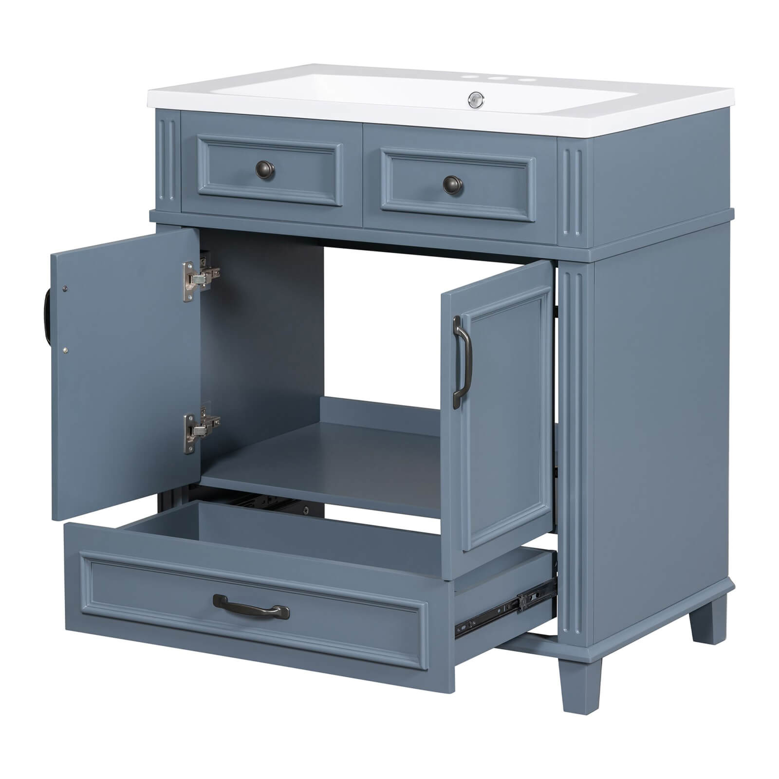 Contemporary bathroom vanity with pre drilled resin sink