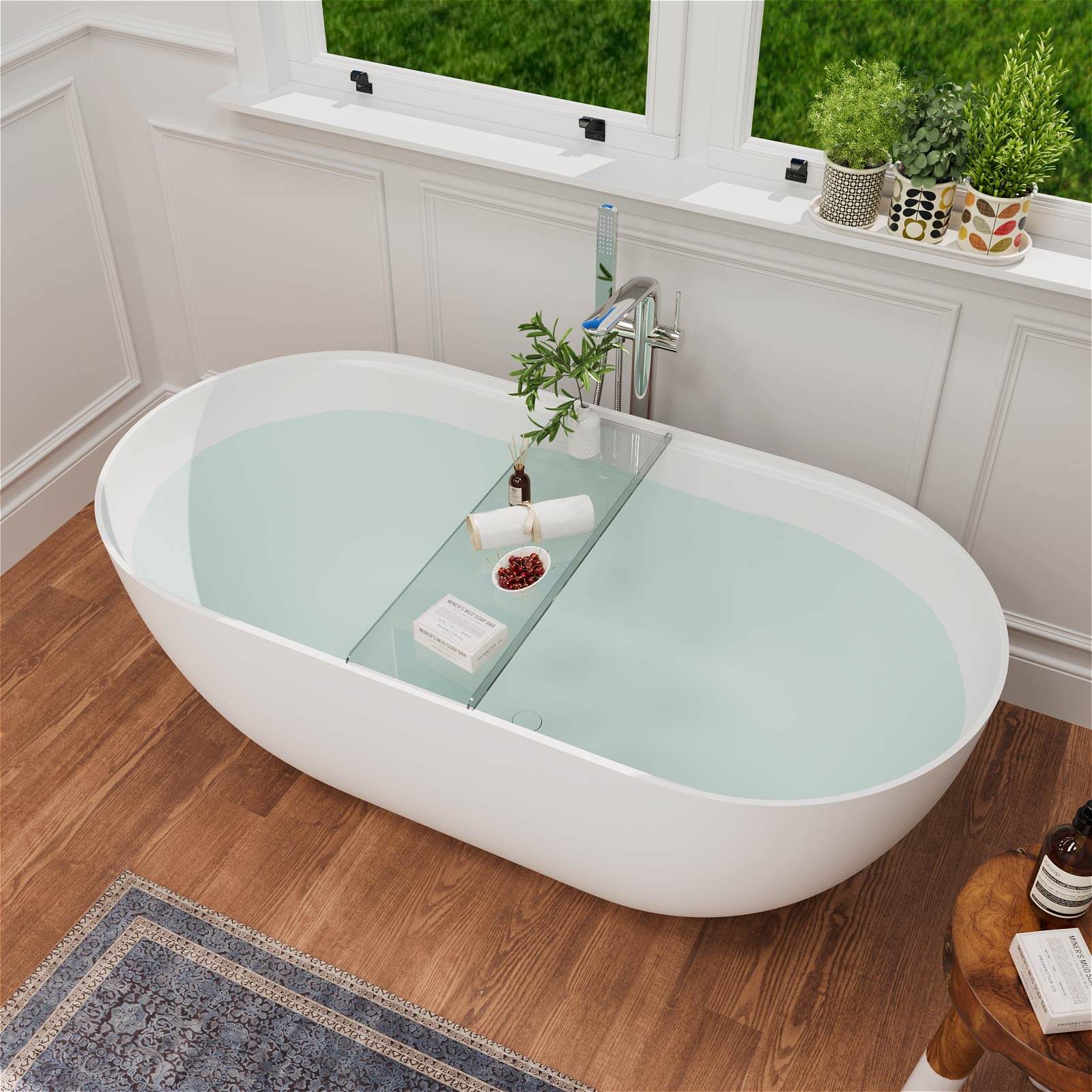Contemporary oval resin tub with thick rim design