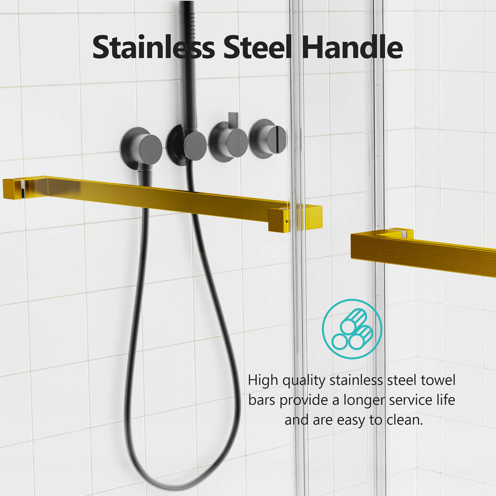 Contemporary shower setup with luxury brushed gold sliding door