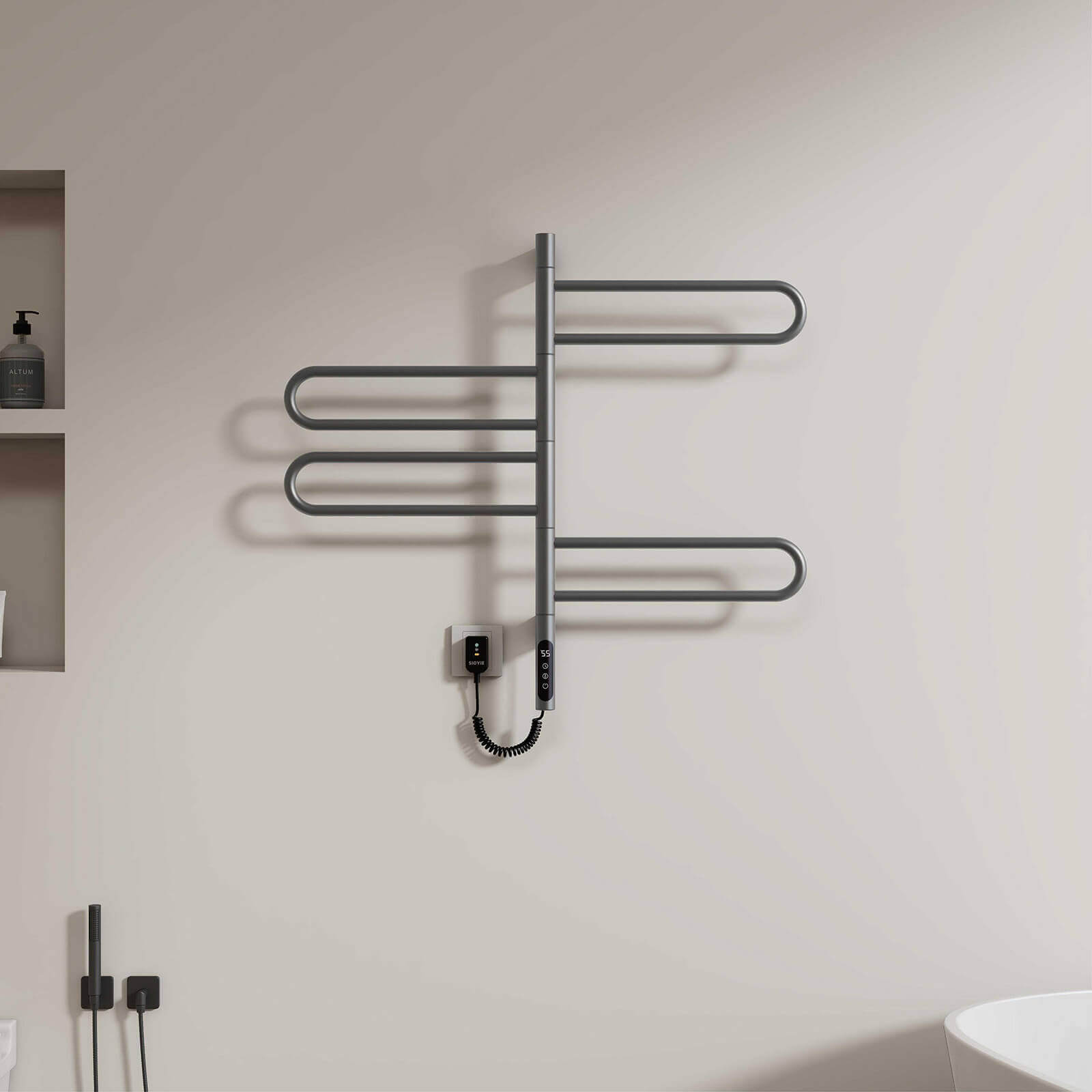 Contemporary gray towel warmer for bathroom wall installation