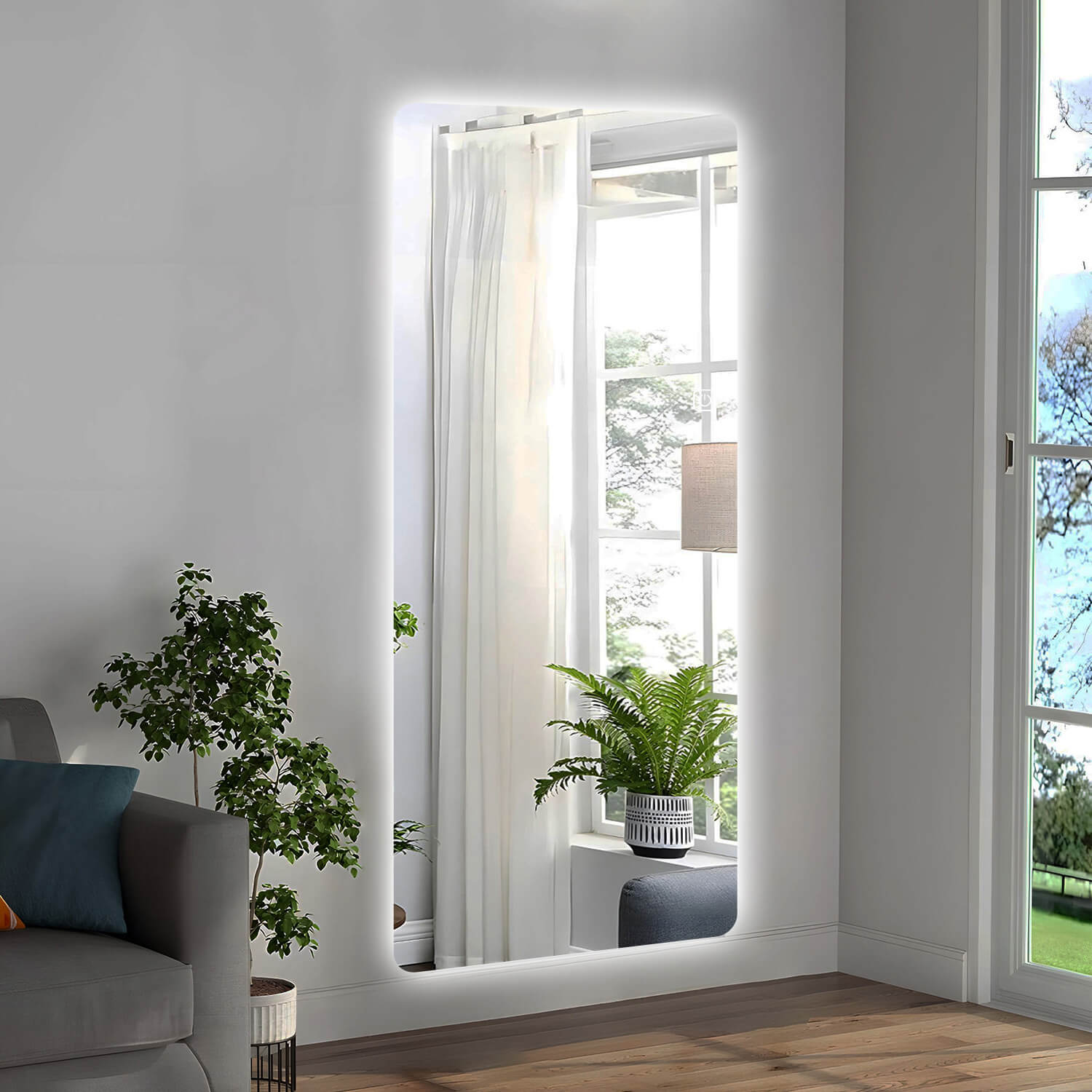 Cool white LED backlit full length mirror for living room