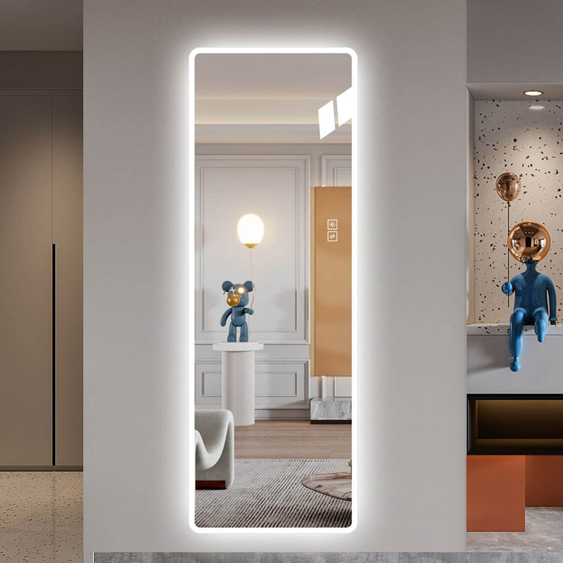 Cool white LED backlit full length mirror for modern entryway