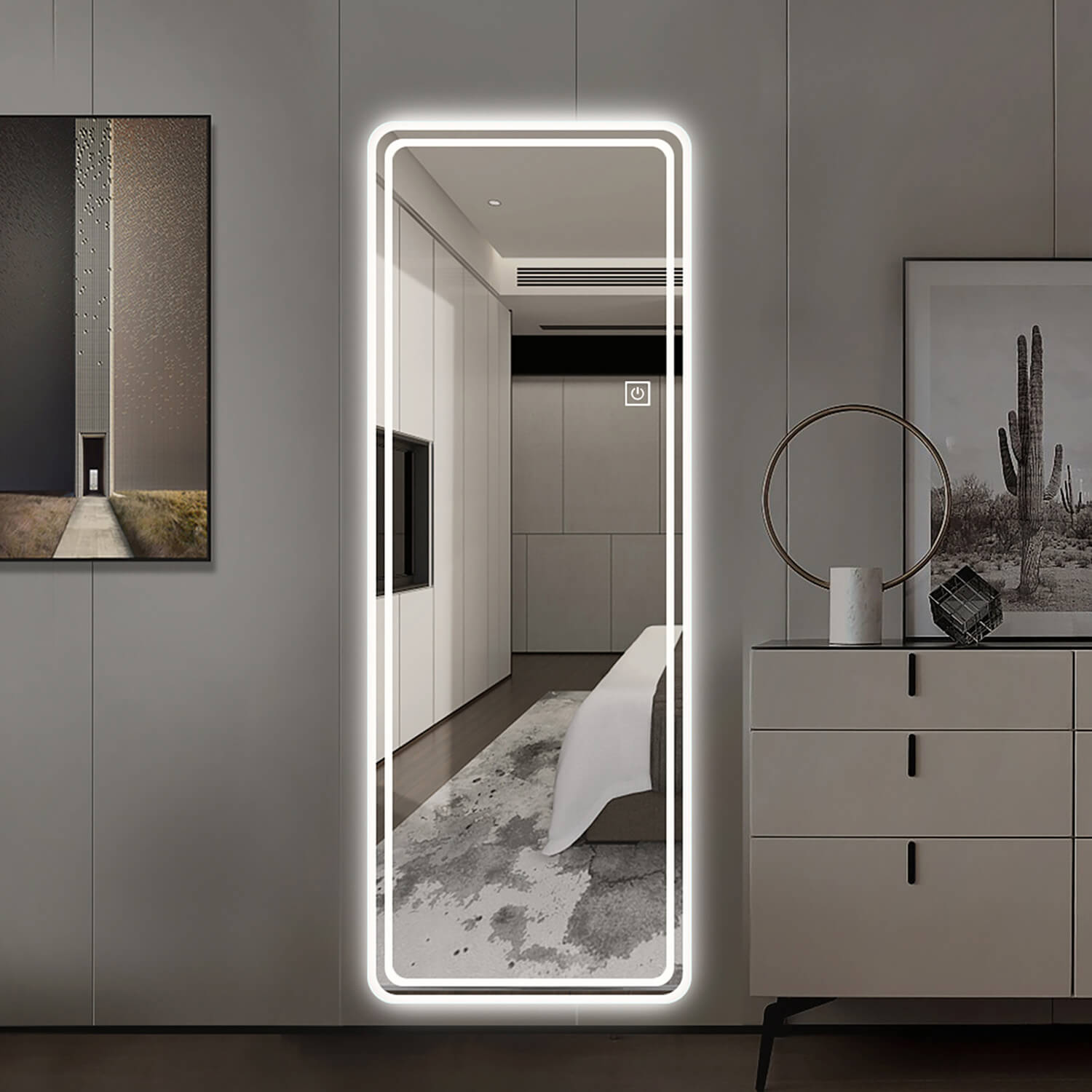 Cool white LED backlit full length mirror modern style