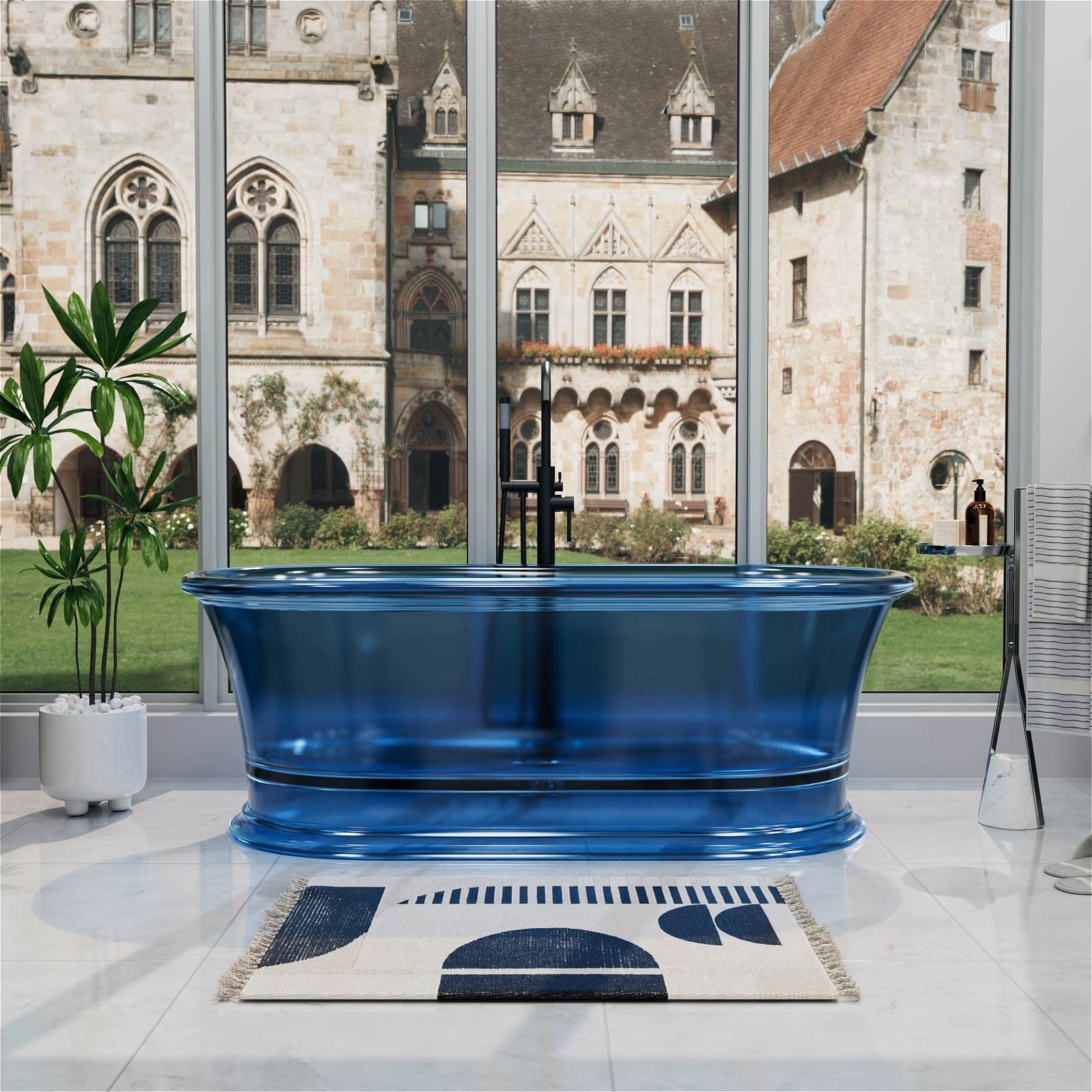 61" Transparent Resin Deep Soaking Bathtub - Customizable Colors