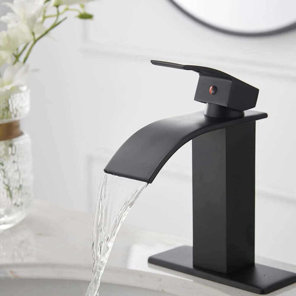 Dark black waterfall spout bathroom faucet