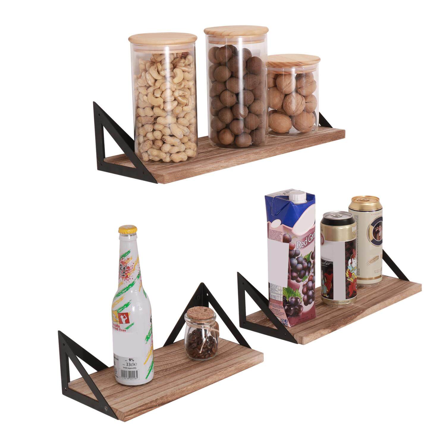 Floating Shelves with Brackets for Bathroom Organization and Decor (Set of 3)