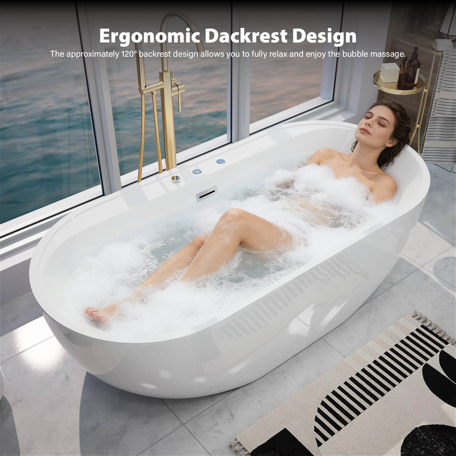 Deep soak massage bathtub with dual jet system