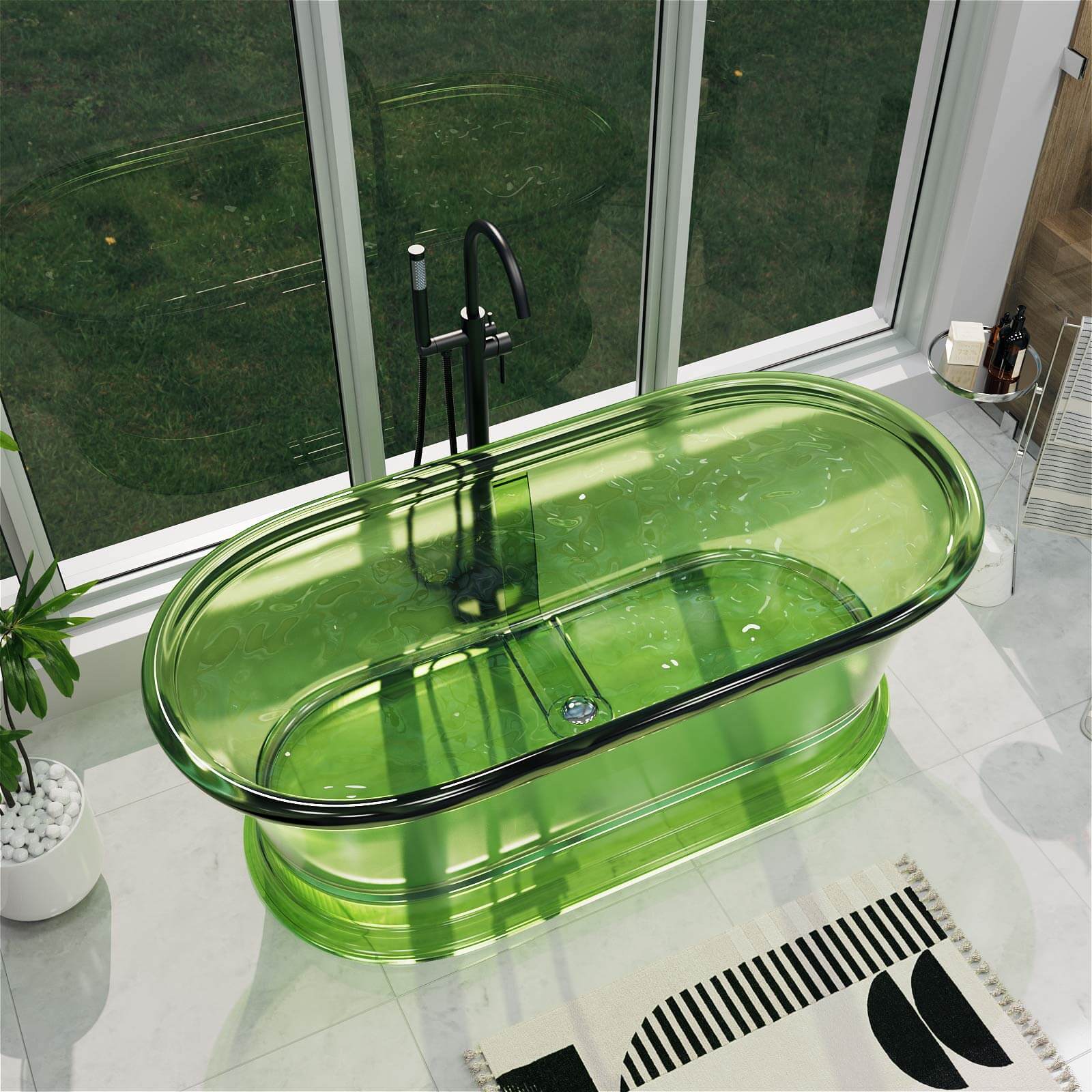 61" Transparent Resin Deep Soaking Bathtub - Customizable Colors