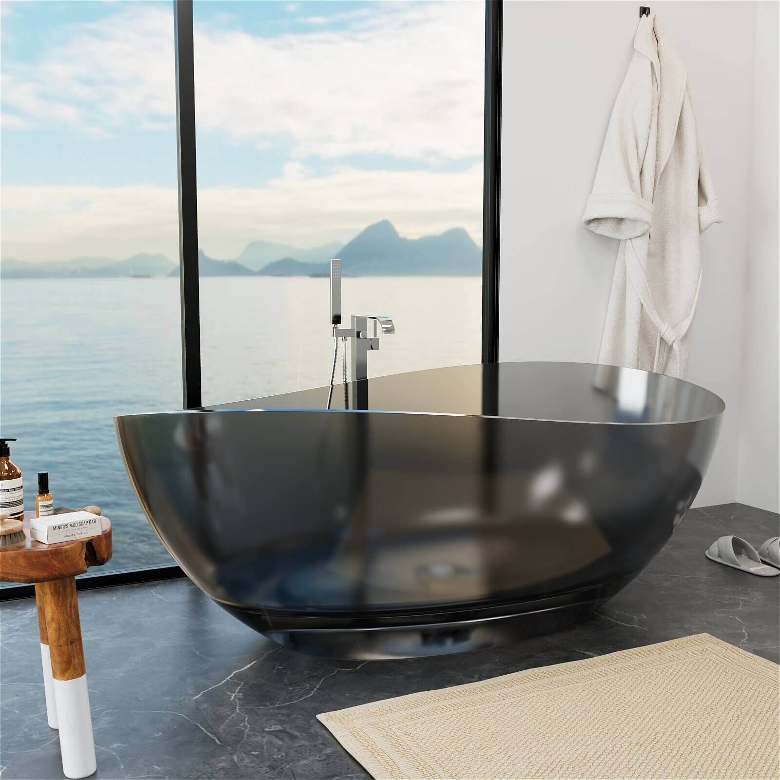 Deep soaking translucent resin bathtub for large bathrooms