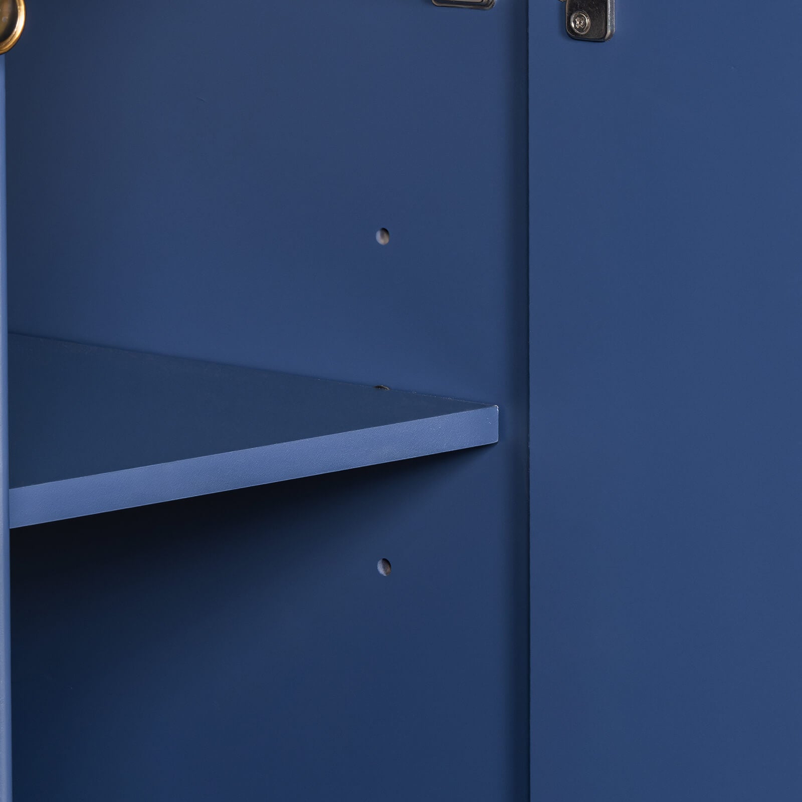 Detailed image of adjustable shelves for 36 inch navy blue bathroom vanity