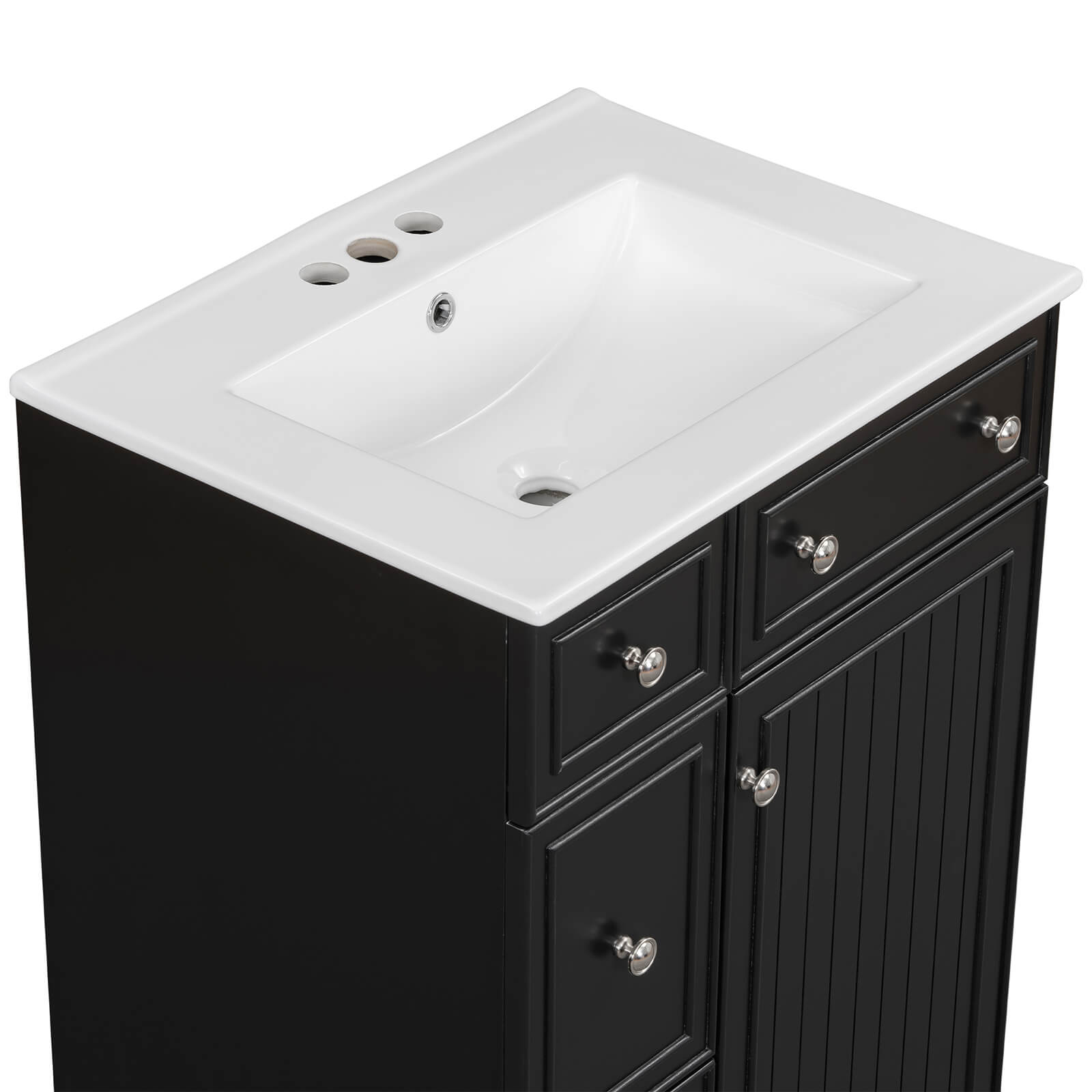 Diagram of a small black bathroom vanity top sink 24 inch with 2 drawers
