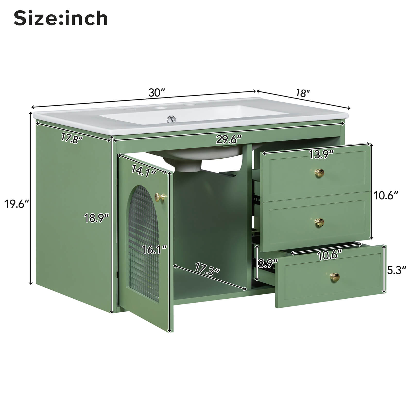76cm Salbeigrüner Wandmontierter MDF-Badezimmerwaschtisch