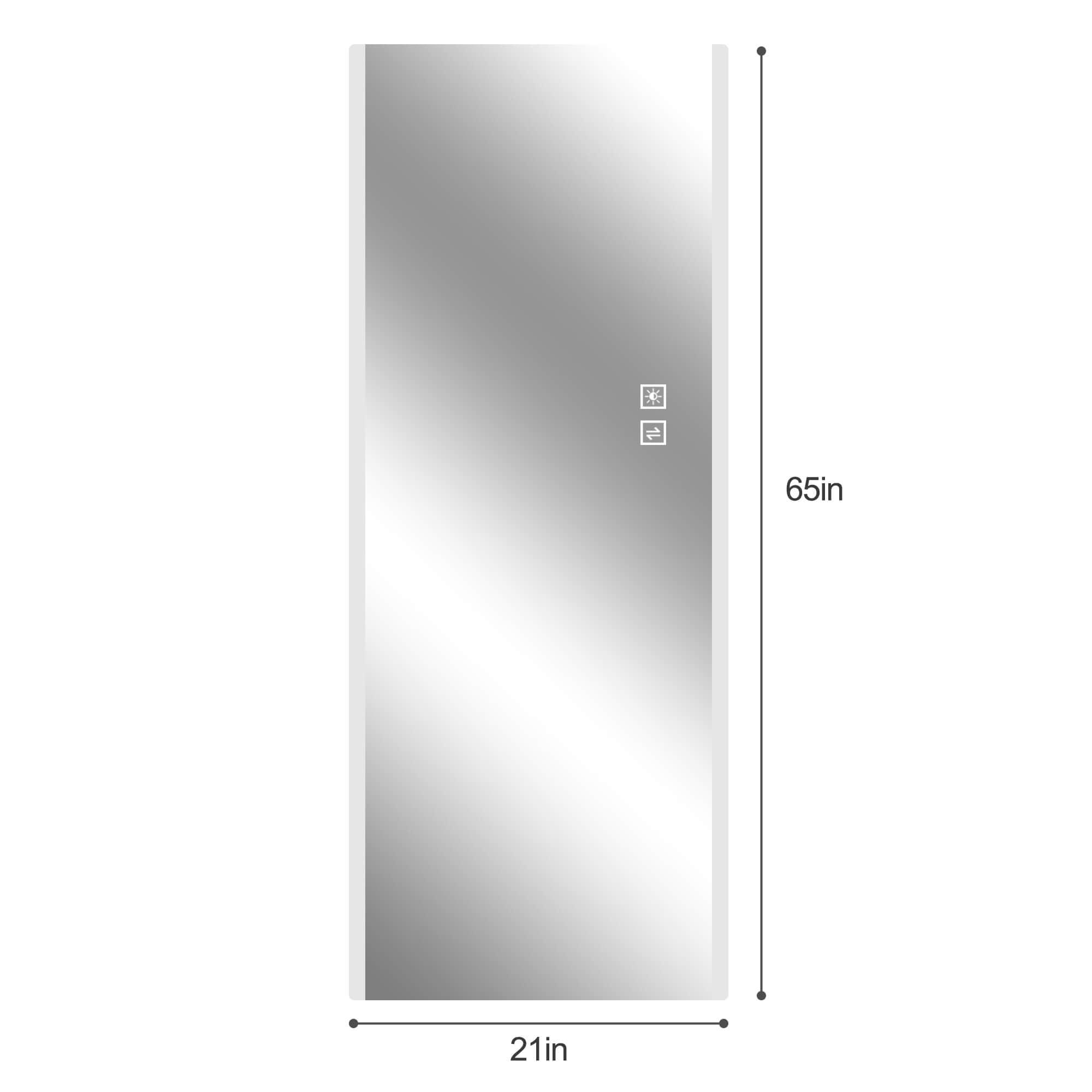 65"x21" Full Length LED Wall Mirror, Dimmable Color-Changing Lights, Frameless