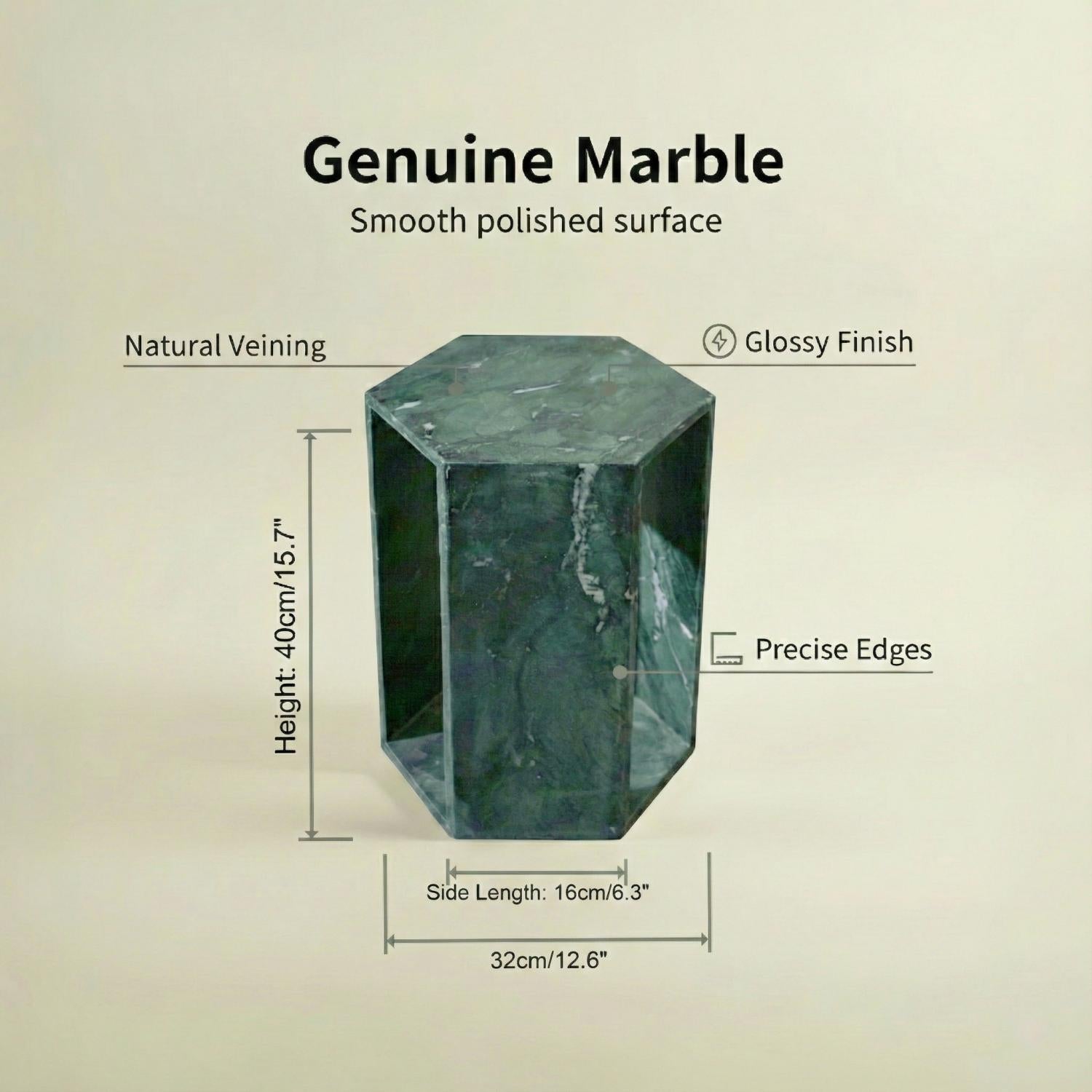 Elegant Emerald Green Marble Side Table with Dramatic White and Sea-green Veining for modern Bathroom or Balcony