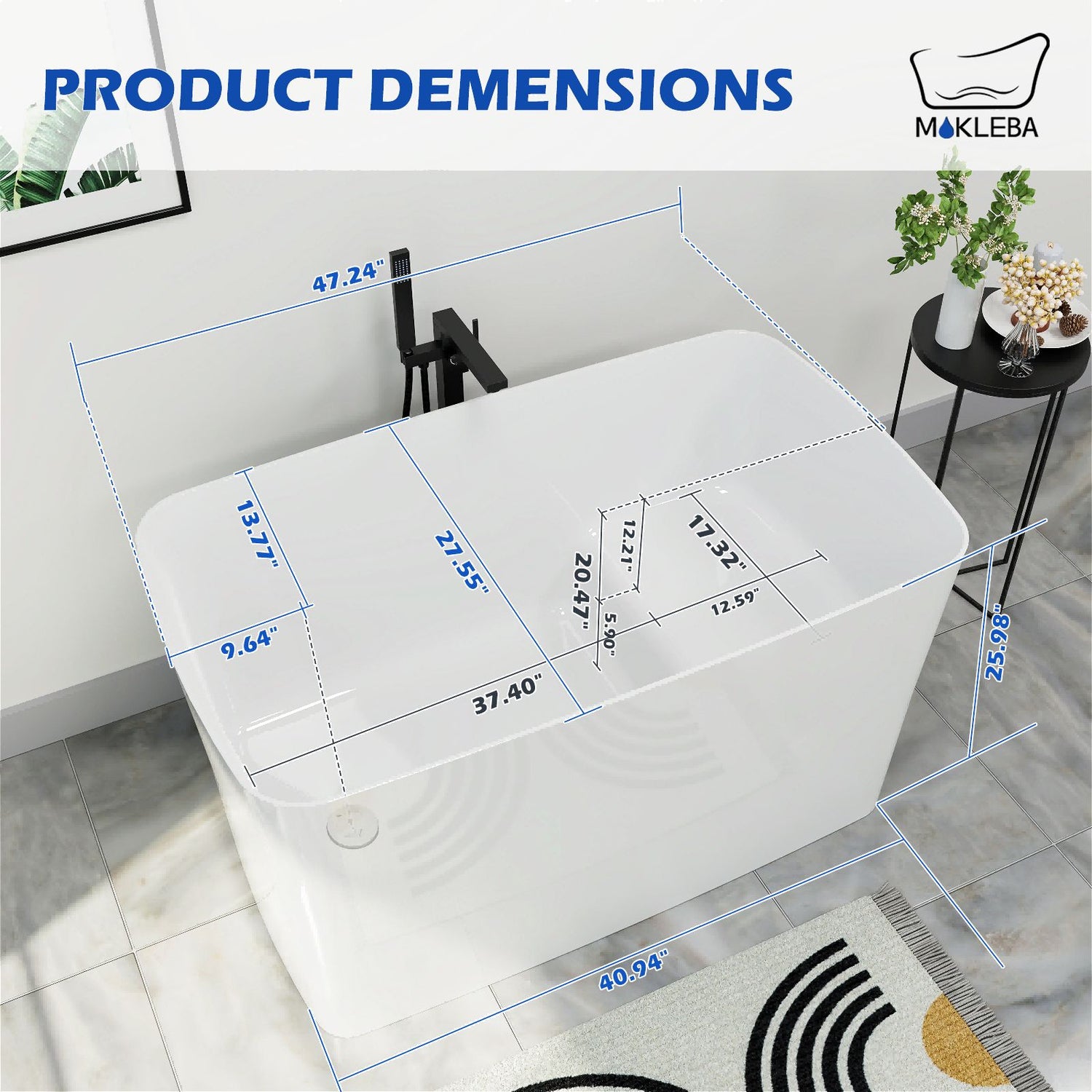 Mokleba 47" Acrylic Freestanding Japanese Soaking Bathtub with Built-in Seat Glossy White