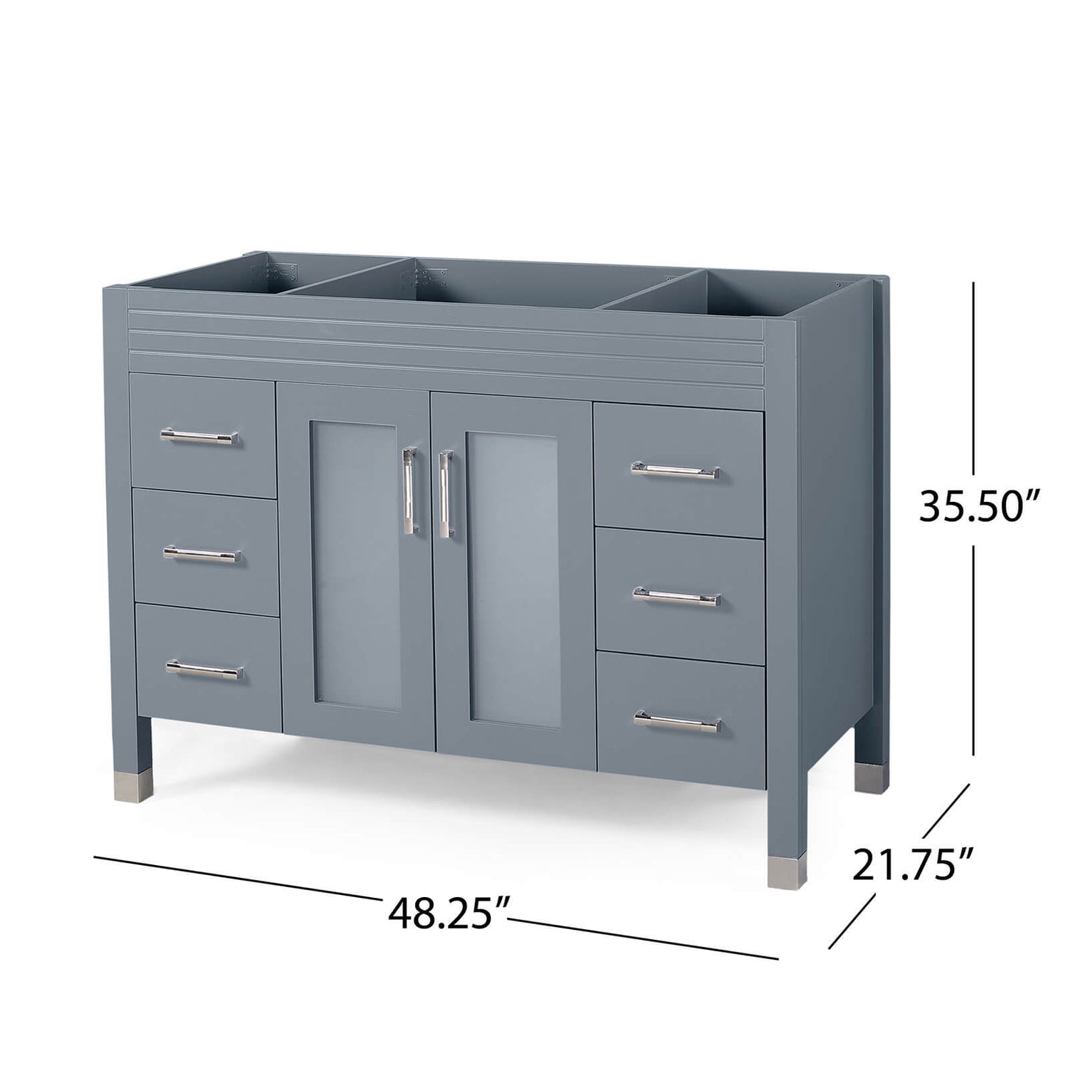Dimensions of a 48 inch freestanding Acacia dresser without countertop