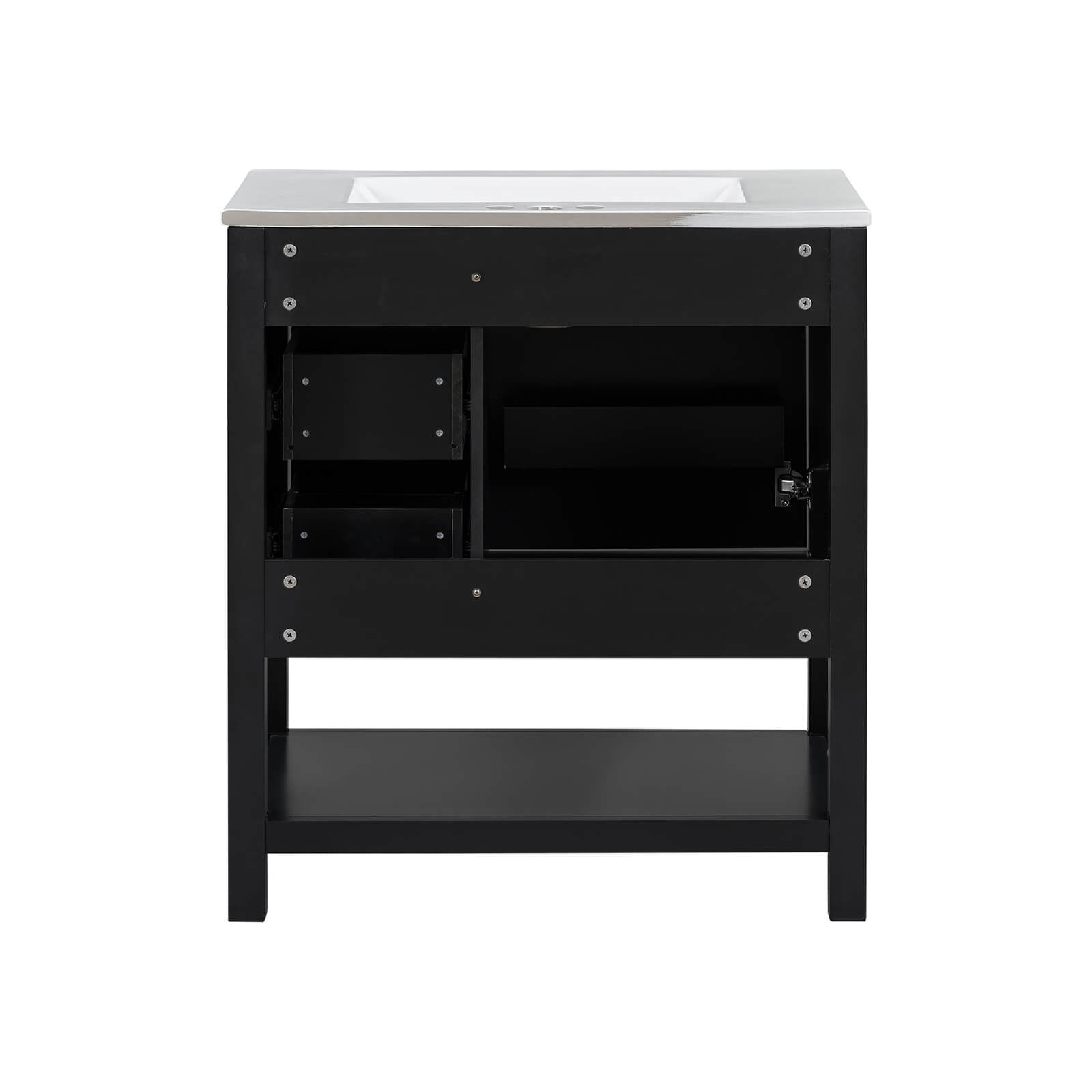 Display of the storage capacity of the 30-inch bathroom vanity