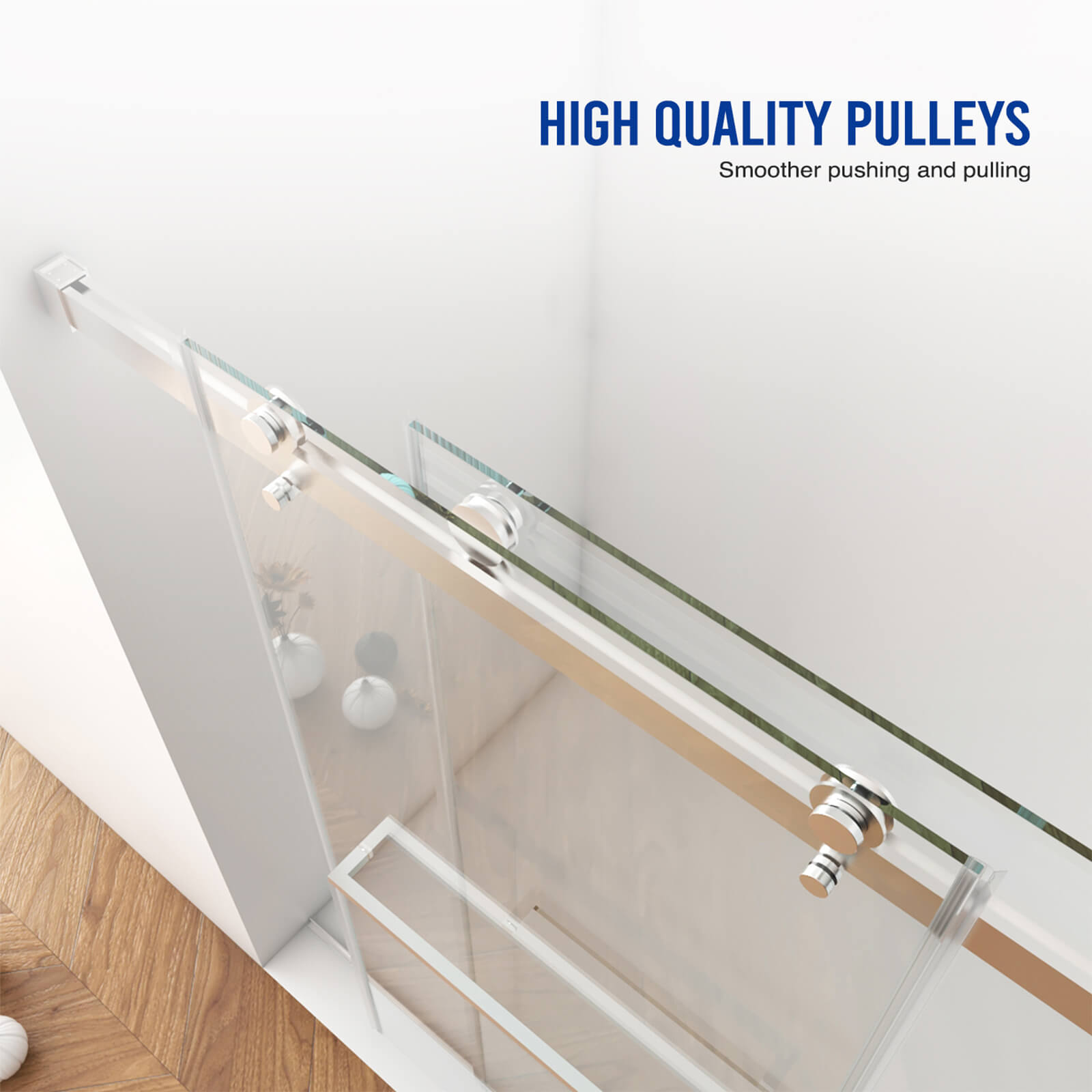 Double sliding glass door with reinforced guide rail