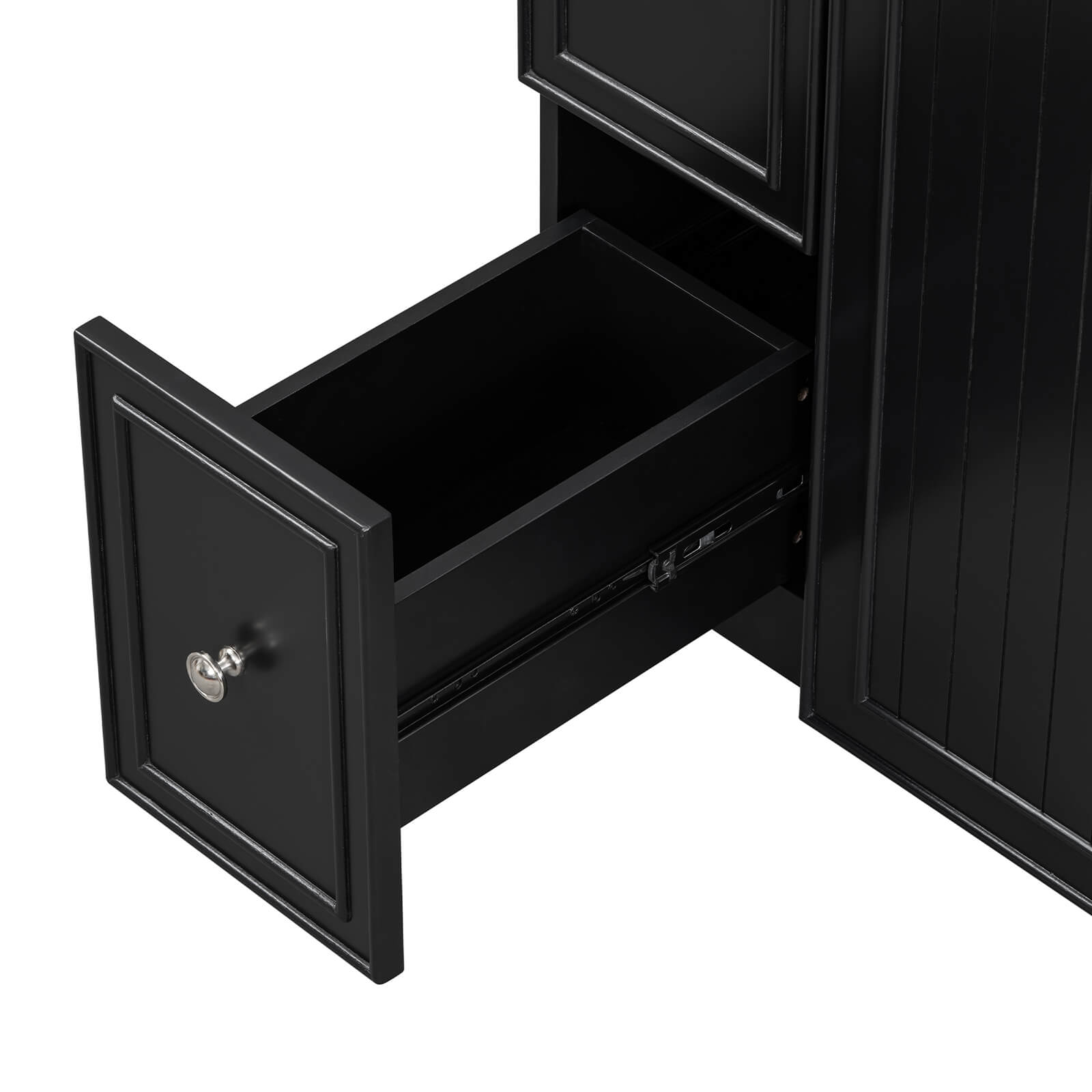 Drawer detail of a 24 inch small black bathroom vanity with 2 drawers