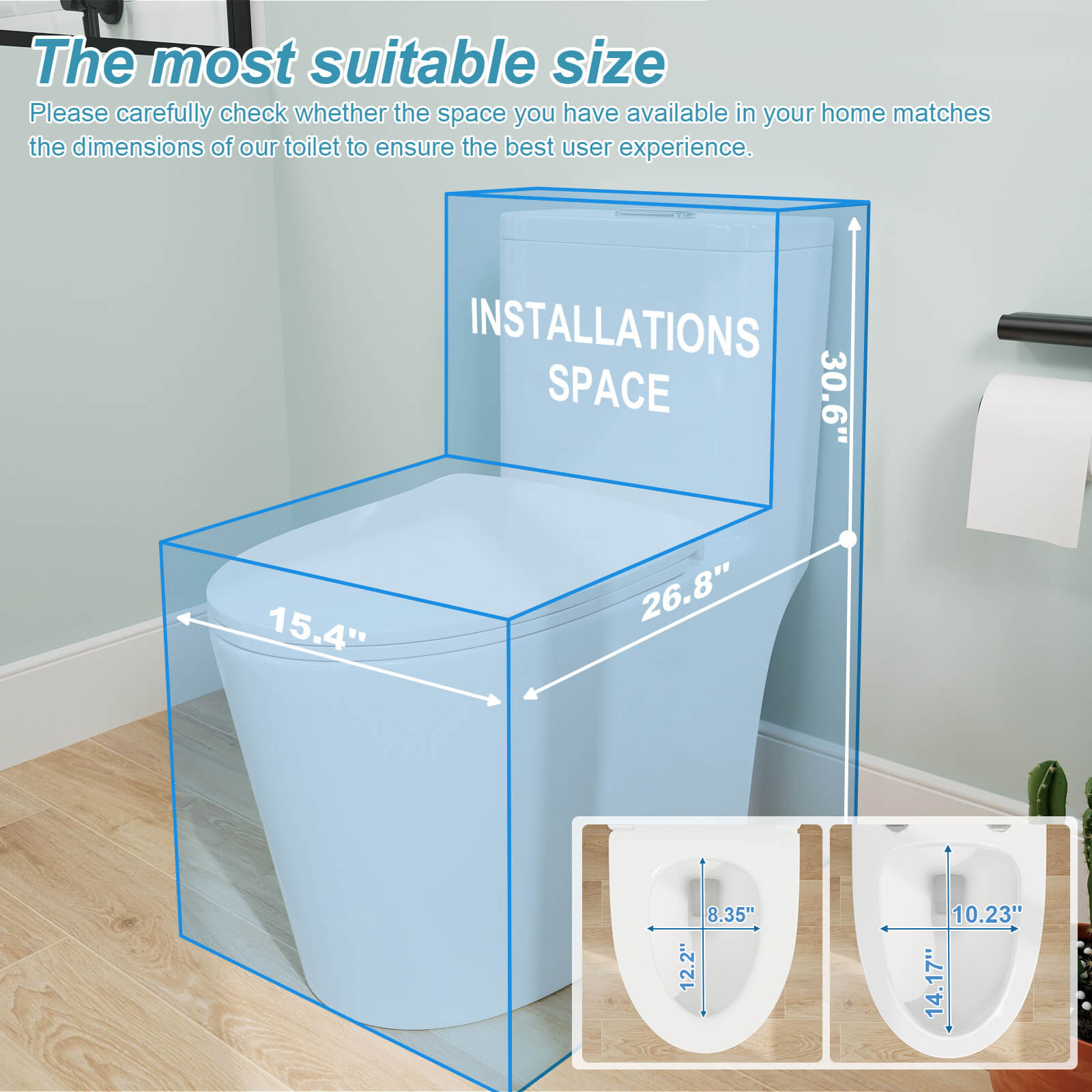 Dual Flushing Floor Mount One-Piece Toilet Size