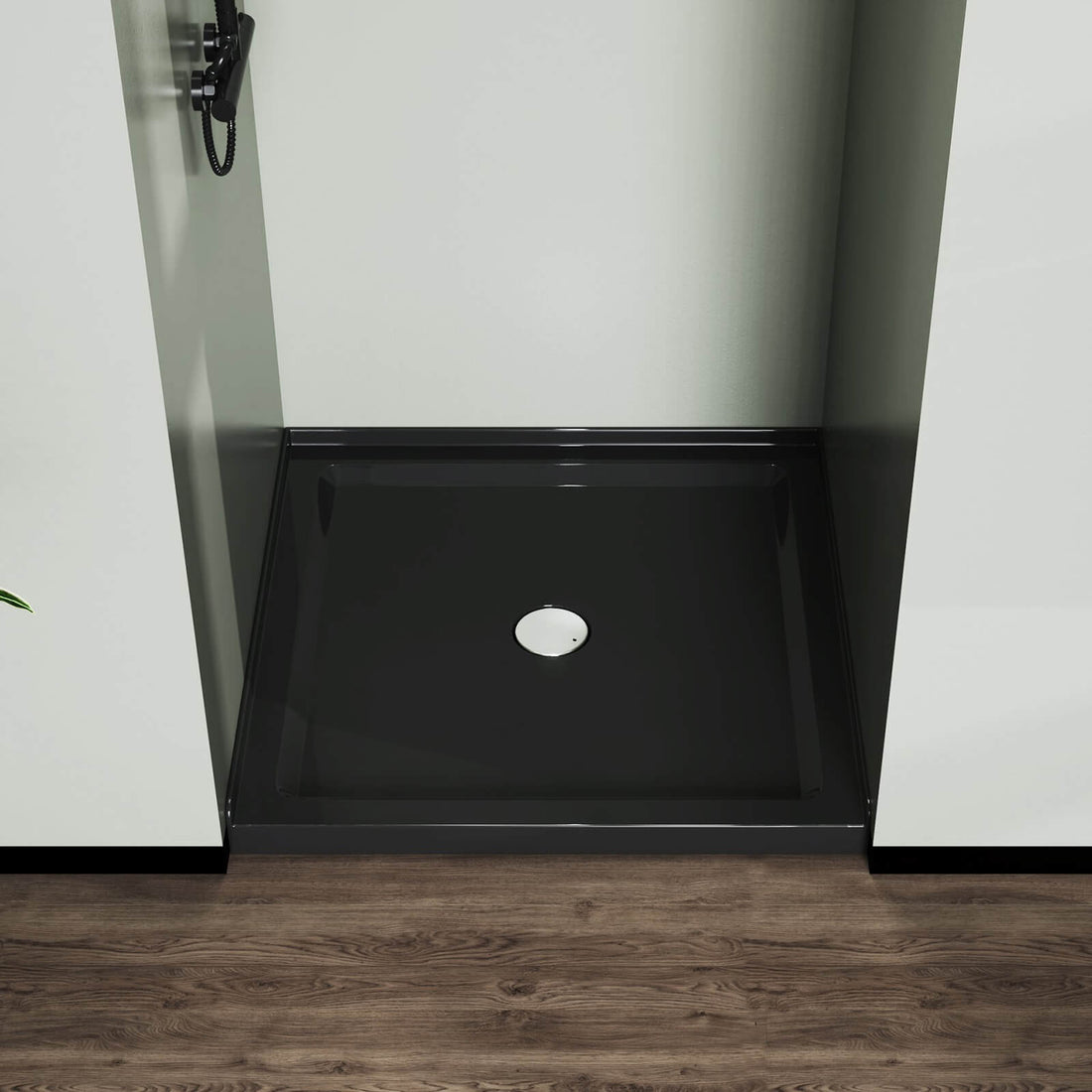 Durable black acrylic shower base for standard enclosures