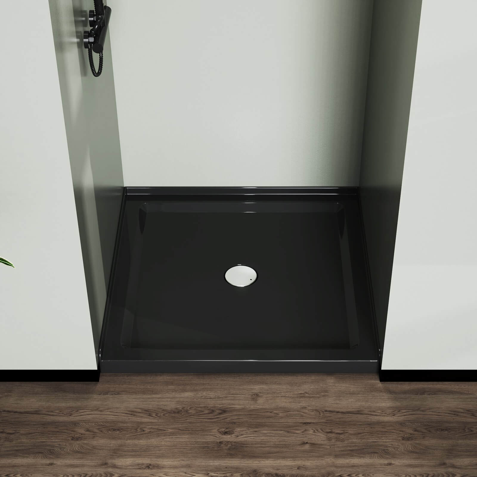 Durable black acrylic shower base for standard enclosures