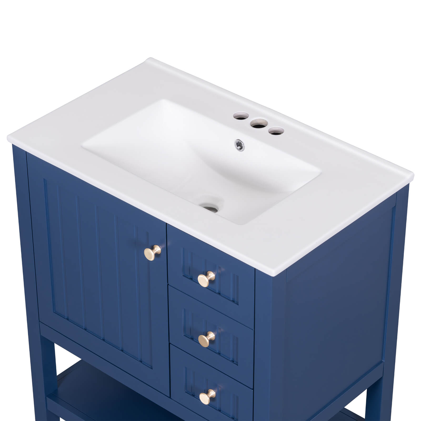 Durable solid wood bathroom vanity in navy blue
