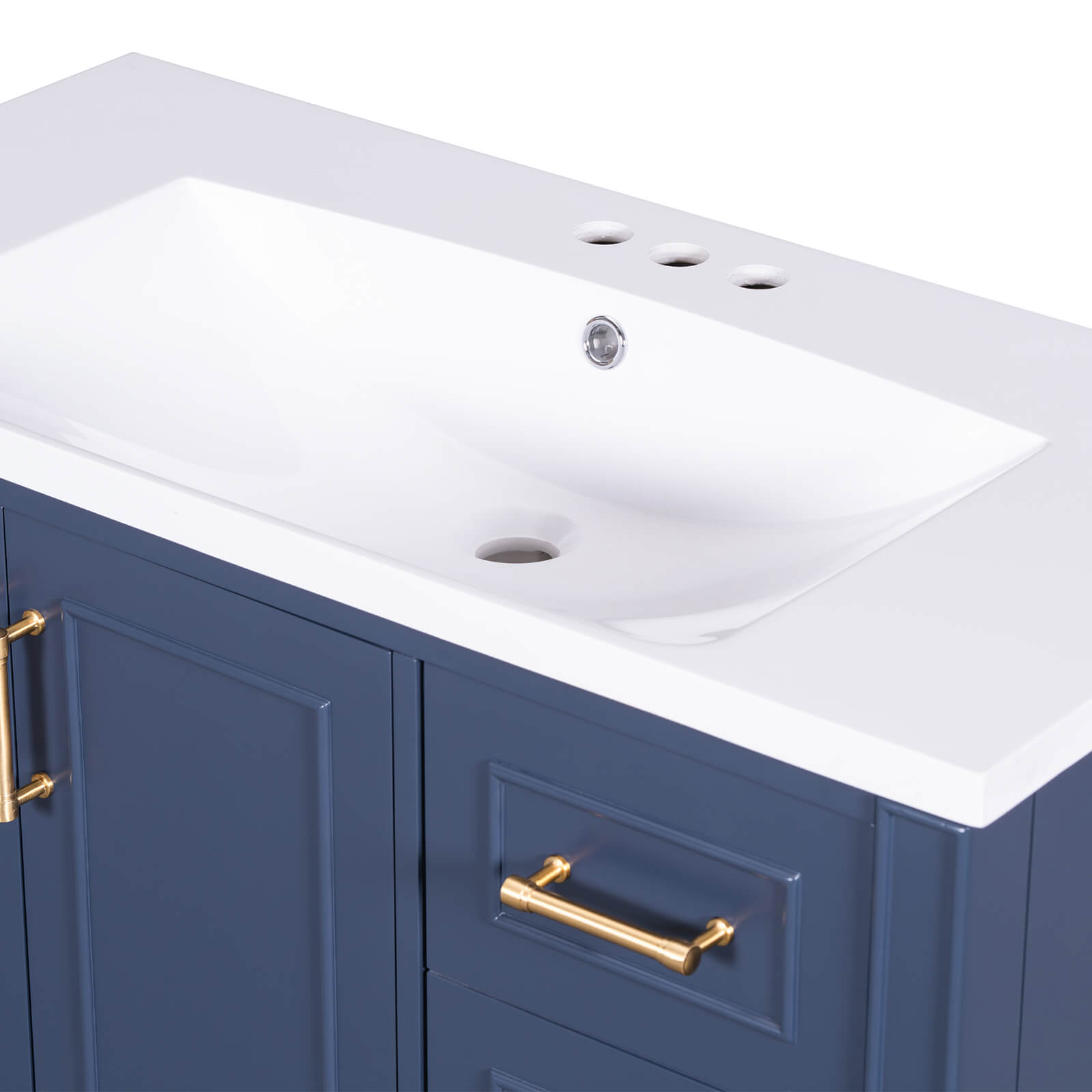 Easy-to-clean 36-inch blue bathroom vanity with resin sink