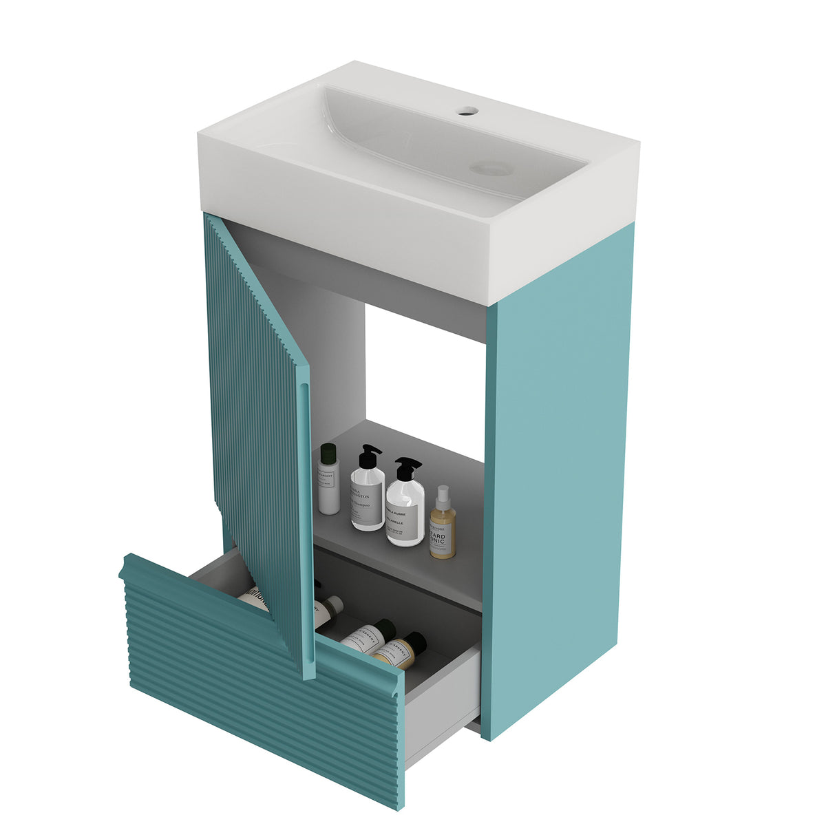 Eco friendly E1 grade MDF green vanity with sleek hidden handles