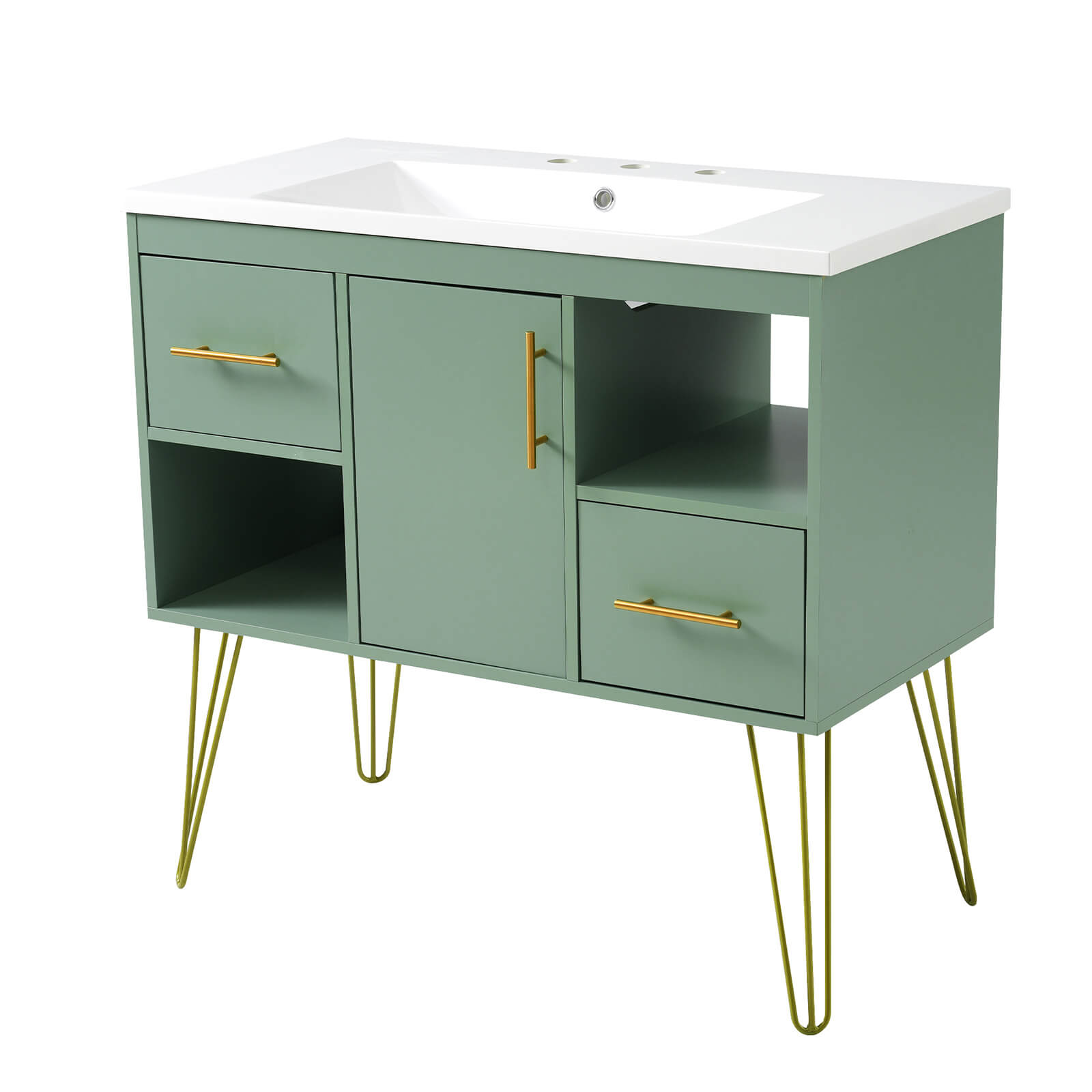 Eco friendly MDF vanity with durable gold metal legs