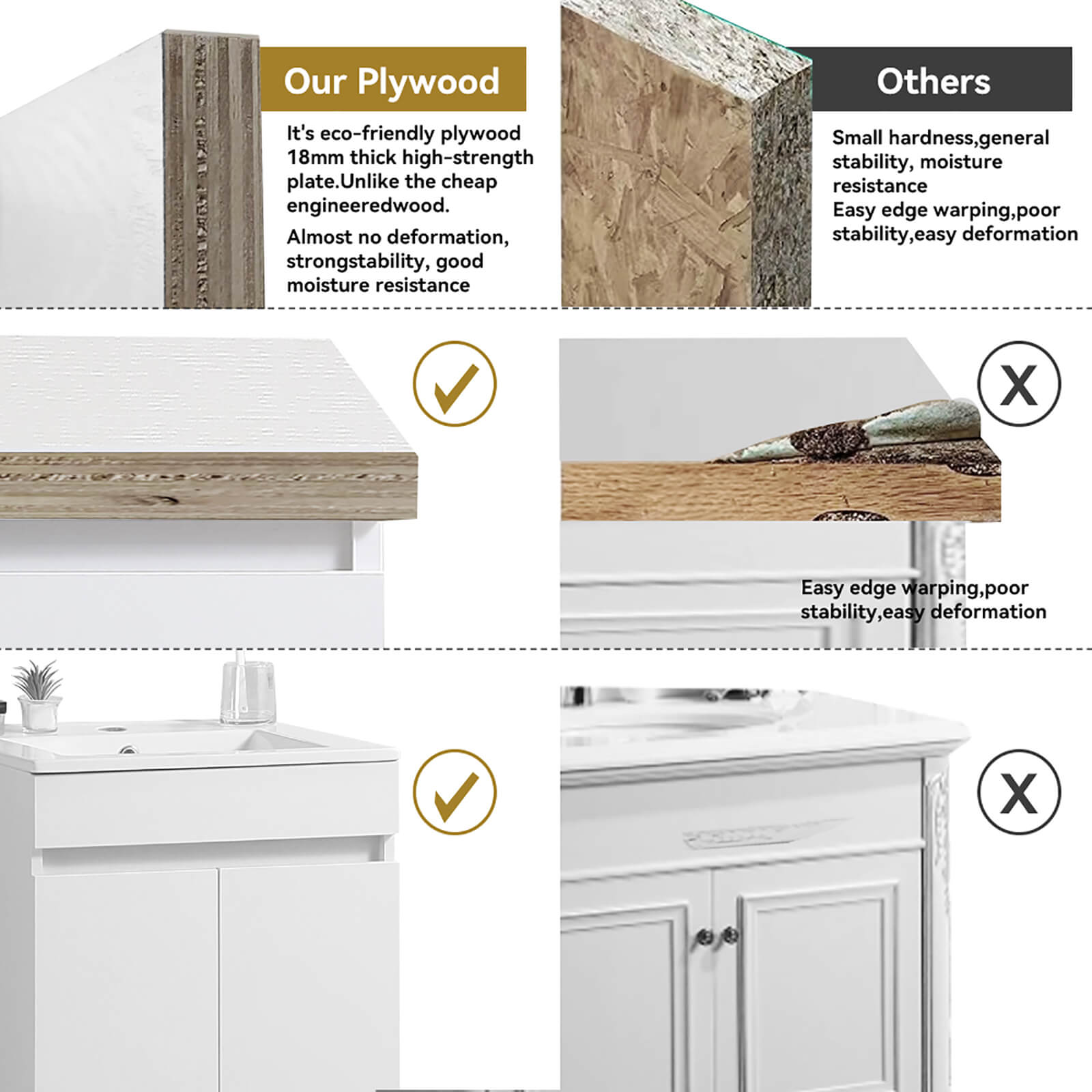 Eco friendly plywood vanity cabinet for bathroom