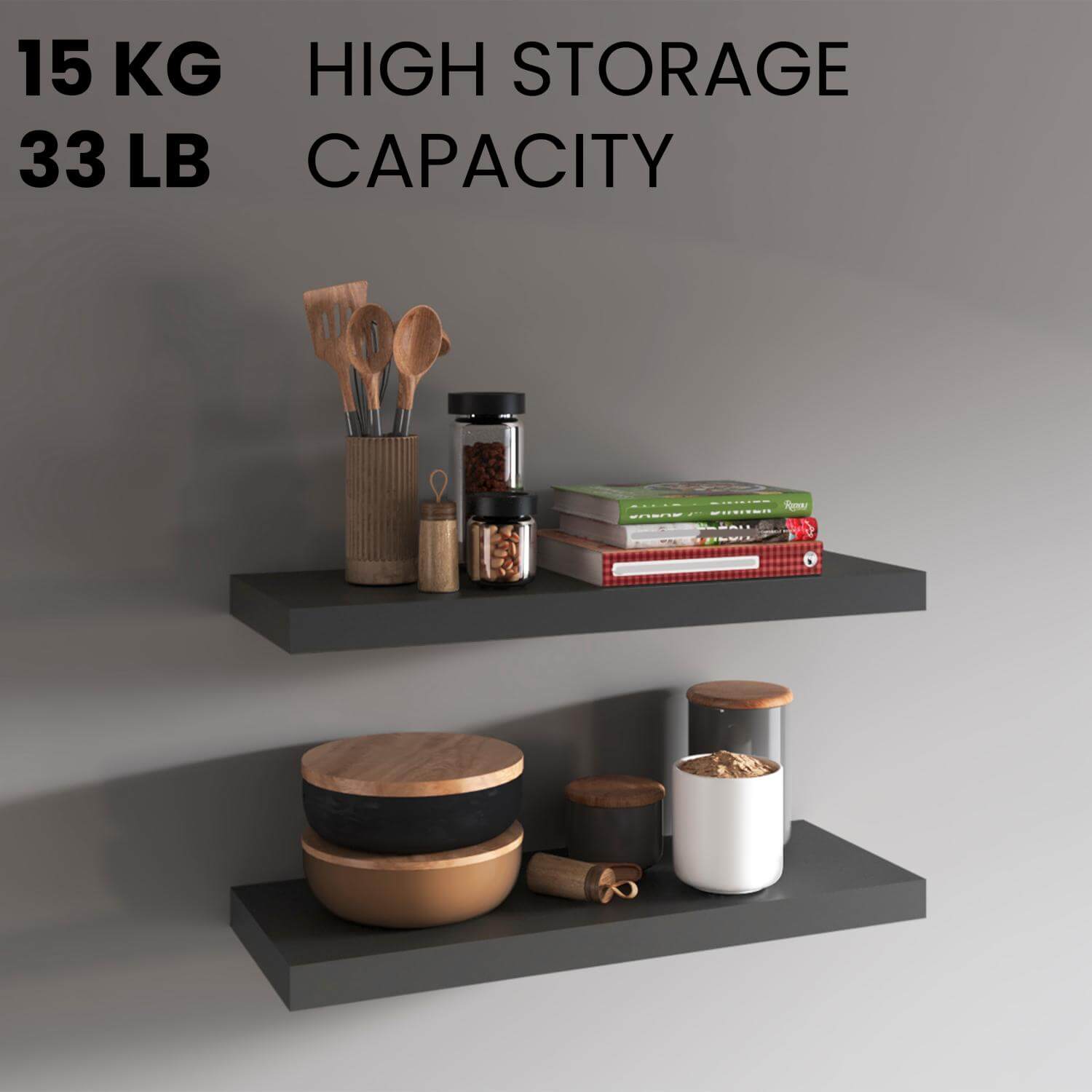 31.5" Matt Gray Floating Shelves for Bathroom Storage (Set of 2)