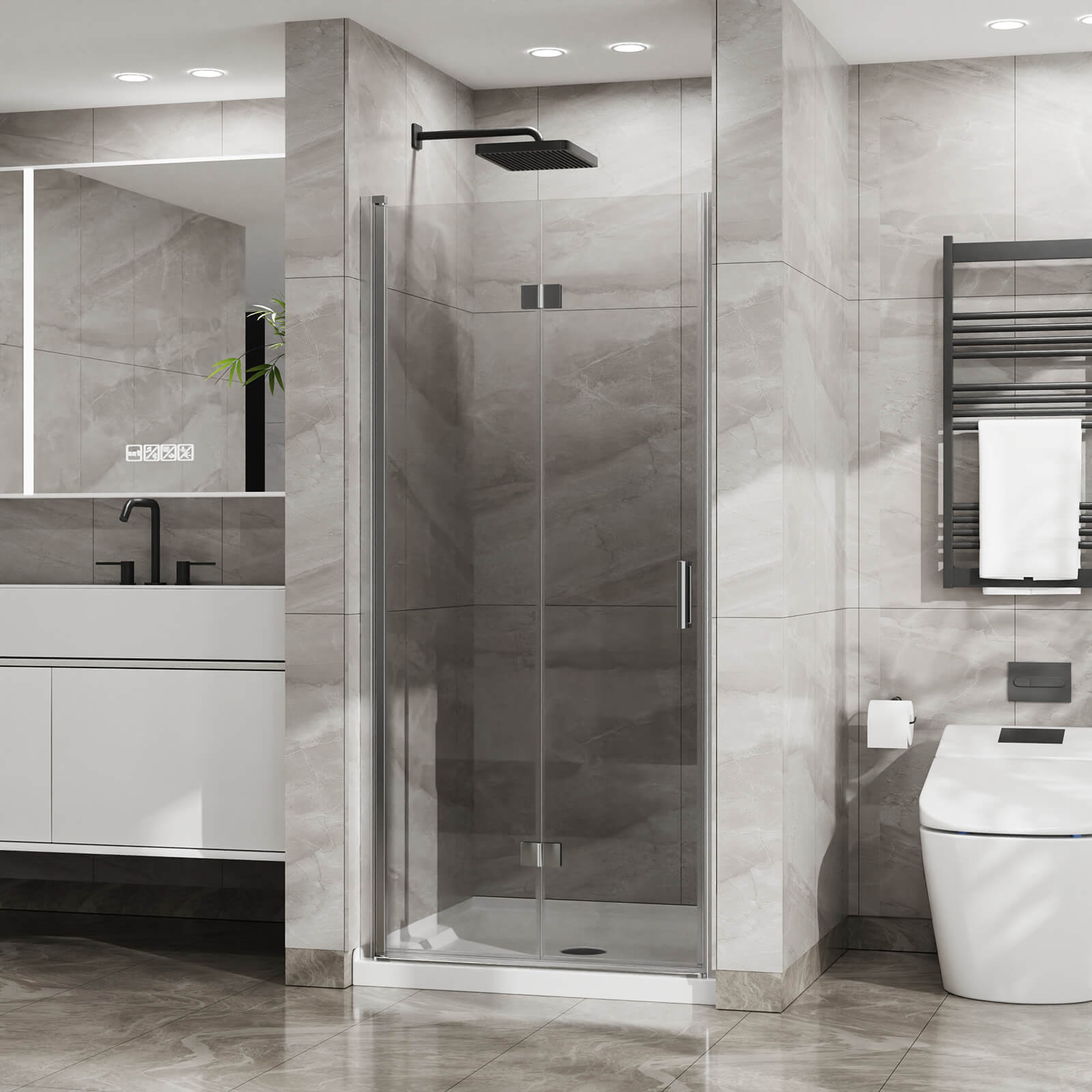 Elegant 34 in x 72 in chrome bi fold shower door featuring tempered glass and sleek design