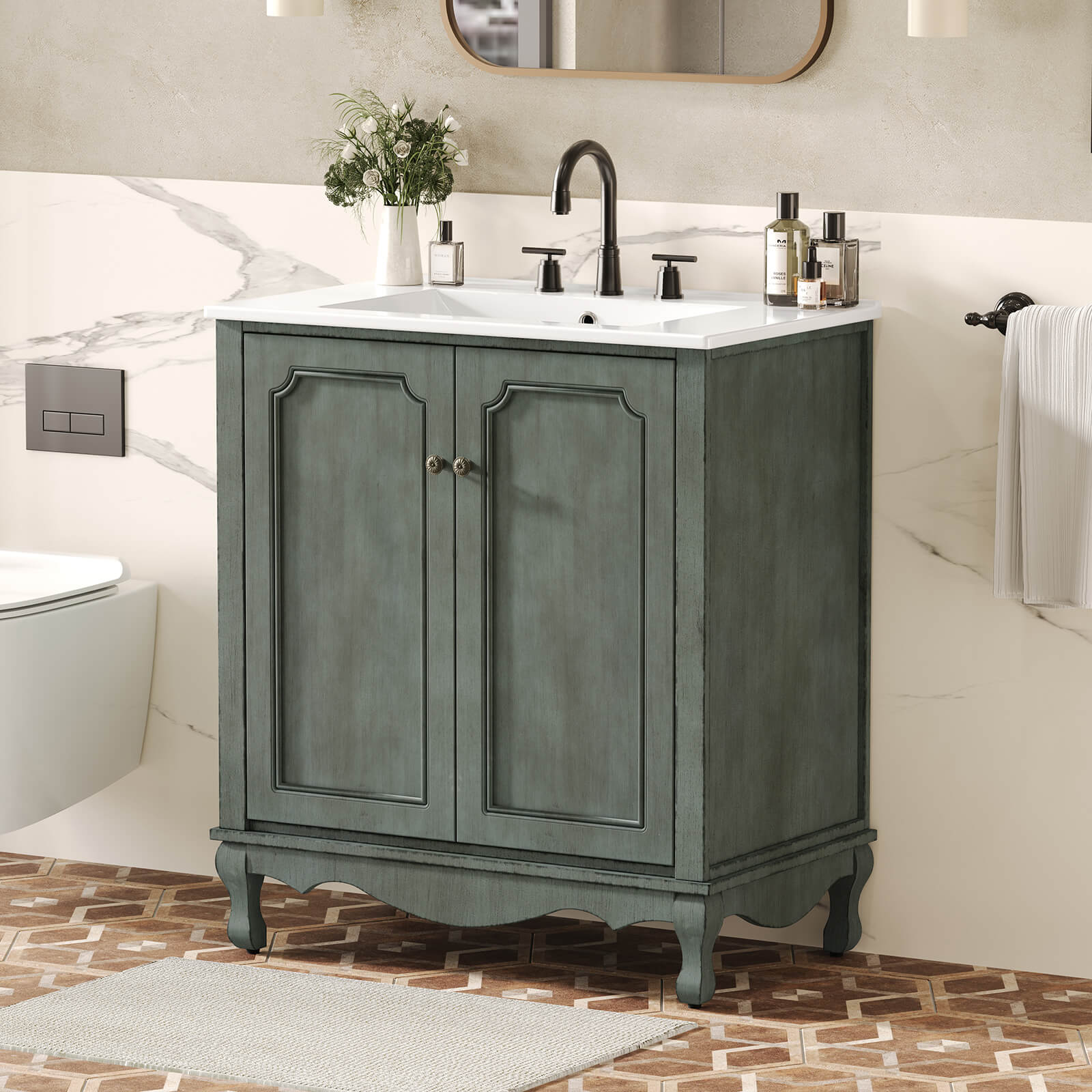 Elegant Bathroom Vanity with Adjustable Storage and Antique Finish