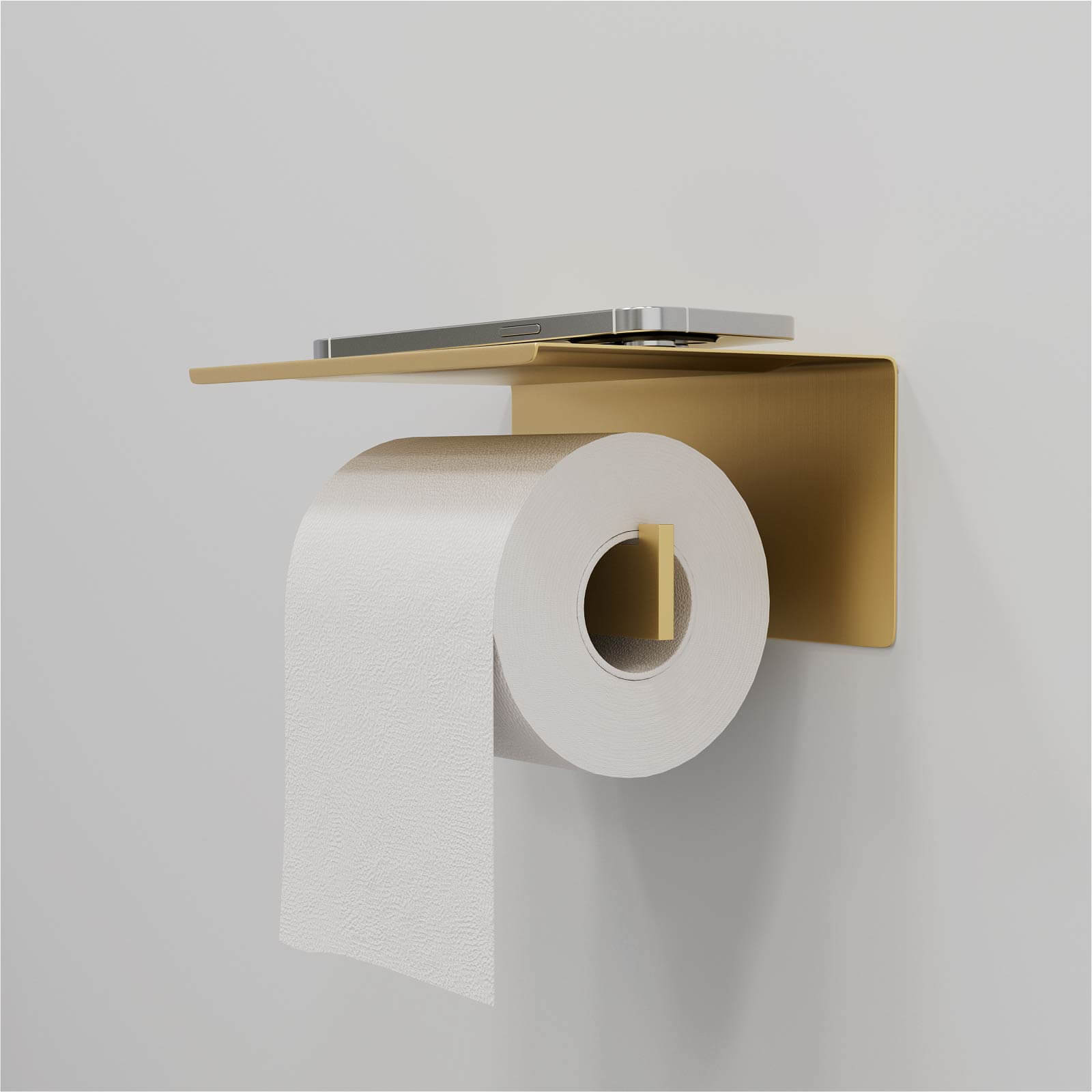Elegant toilet paper holder with top shelf and anti slip phone groove