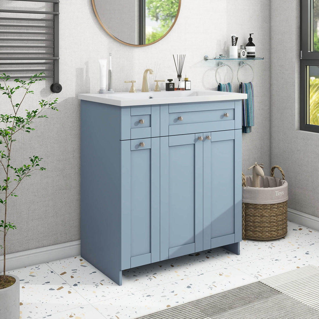 Elegant blue-gray vanity for modern bathroom decor