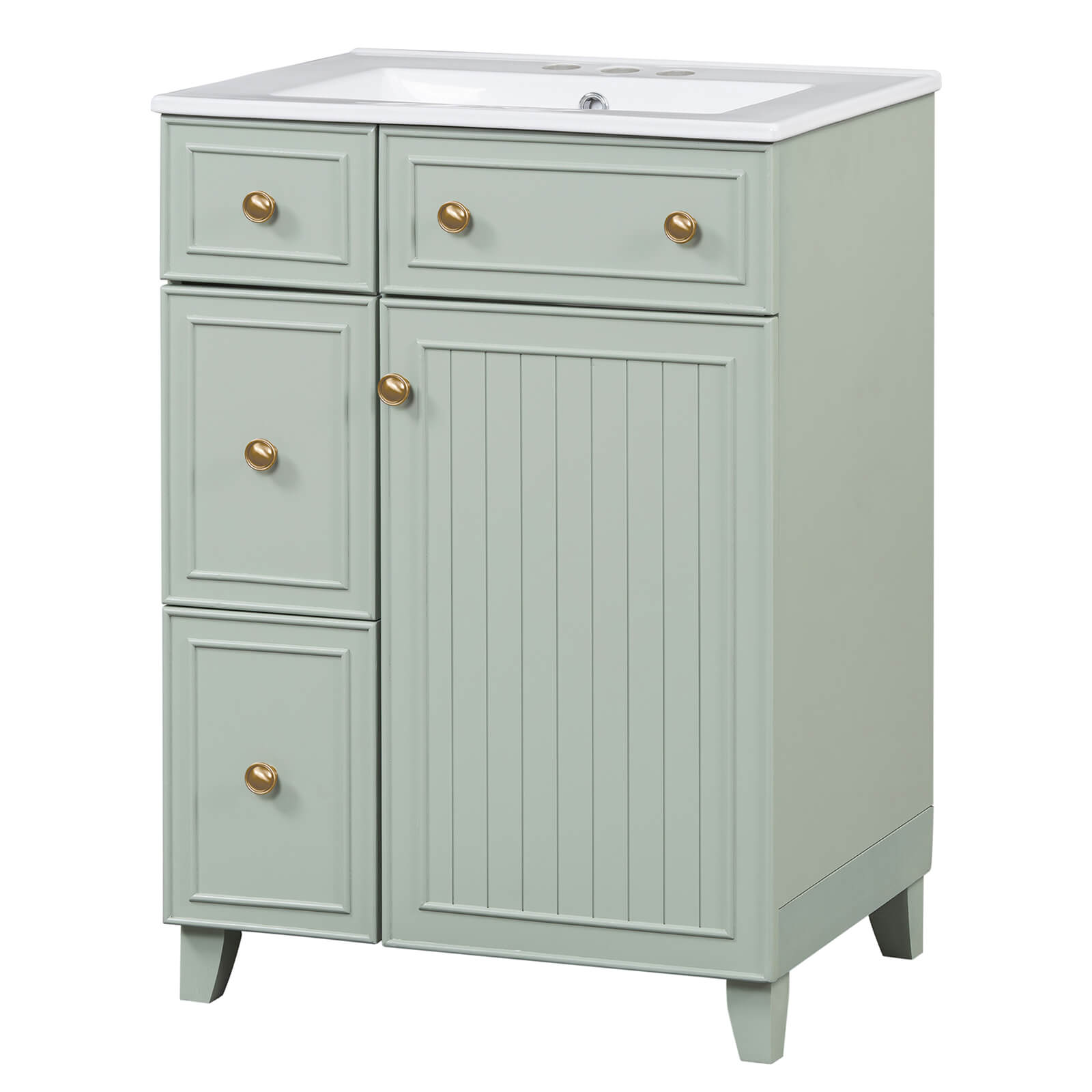 Elegant curves and lines of light gray-green bathroom vanity