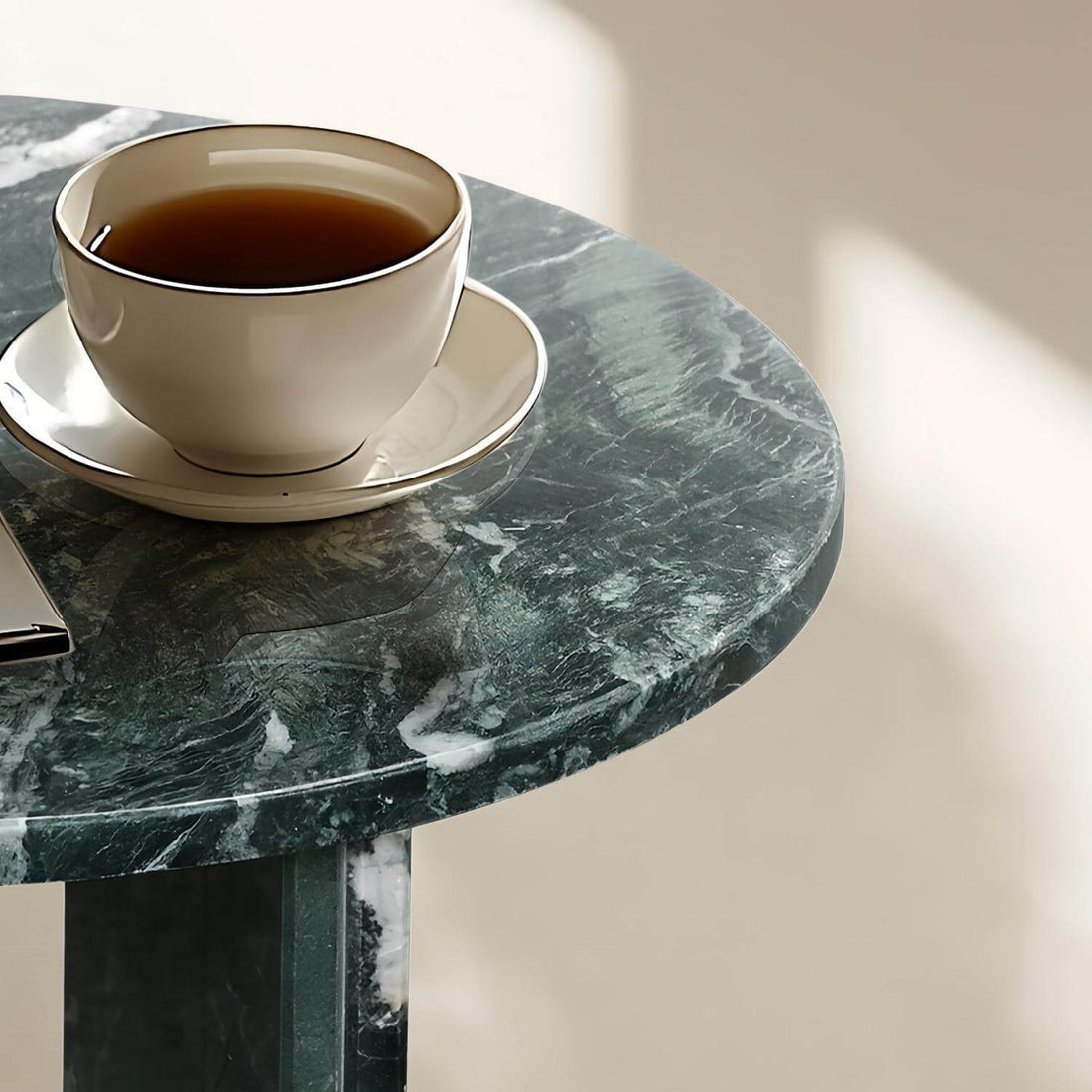 18" Modern Round Green Natural Marble Side Table for Bathroom and Livingroom