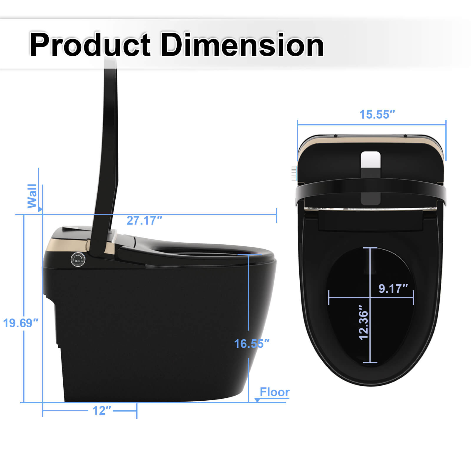 Tankless Elongated Smart Bidet Toilet with Heated Seat, Drying, Night Light