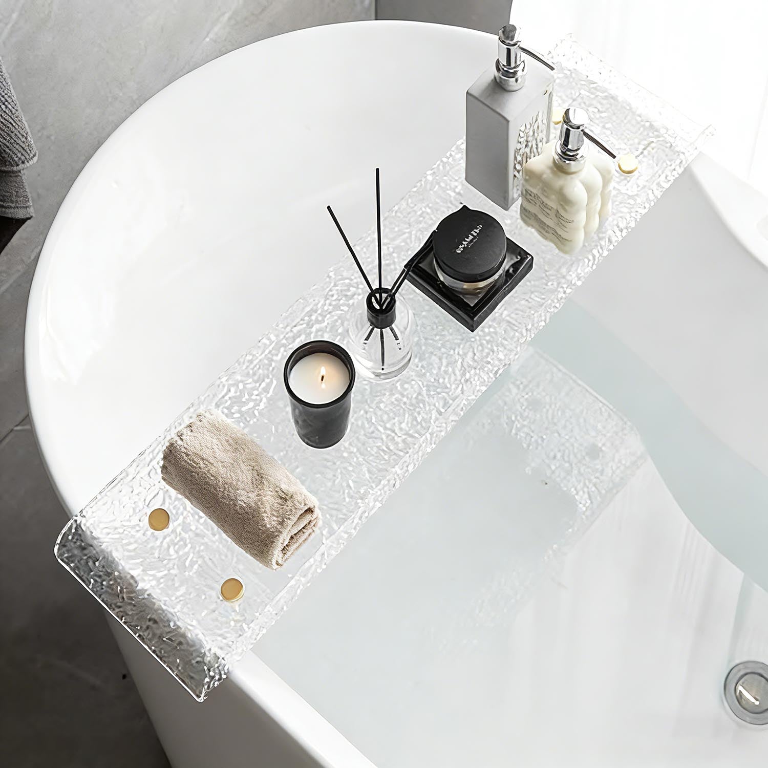Home SPA Acrylic Bathtub Tray Caddy with Phone Holder for Bathroom