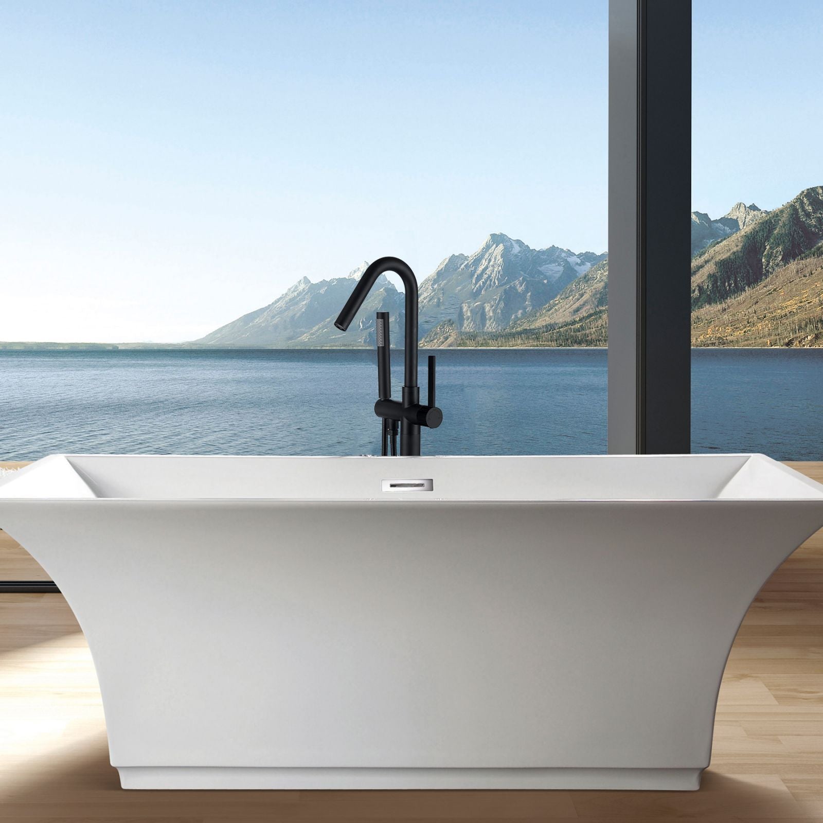 38" Matte Black Polishing Freestanding Tub Filler Faucet