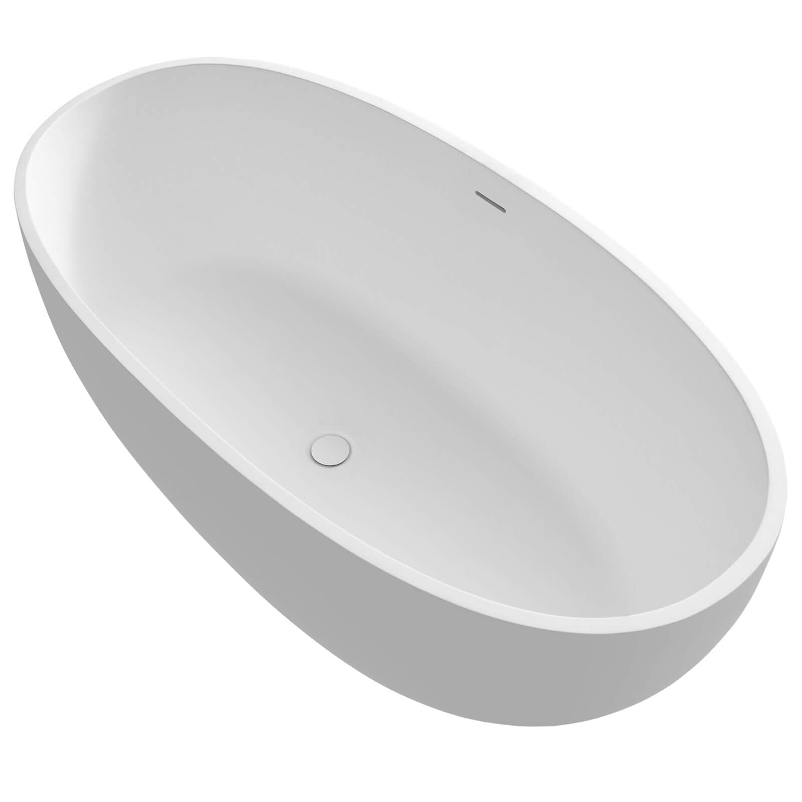 71" Solid Surface Stone Resin Oval-shaped Freestanding Soaking Bathtub with Overflow