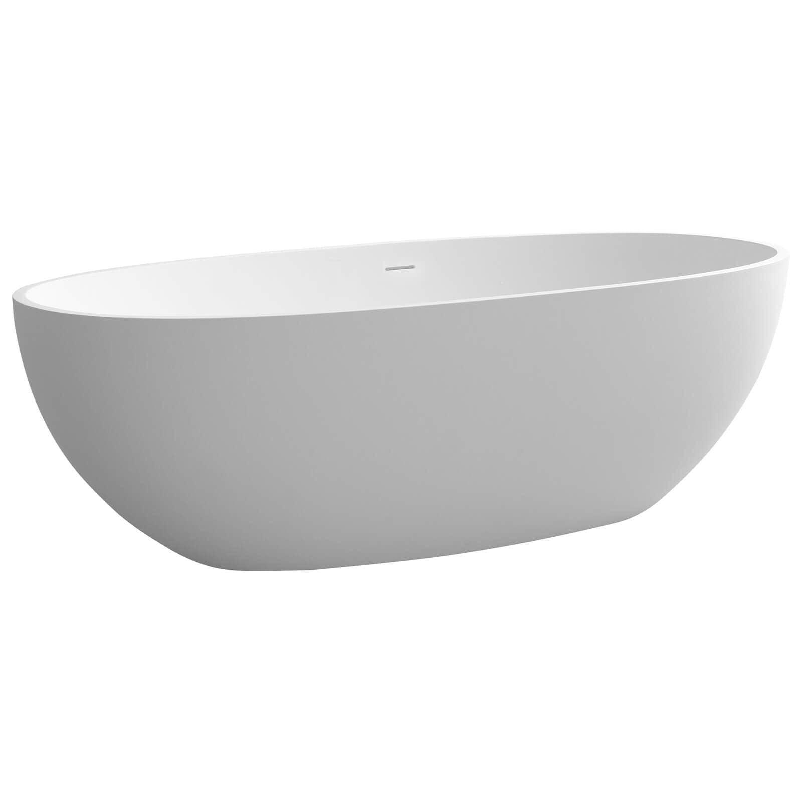71" Solid Surface Stone Resin Oval-shaped Freestanding Soaking Bathtub with Overflow