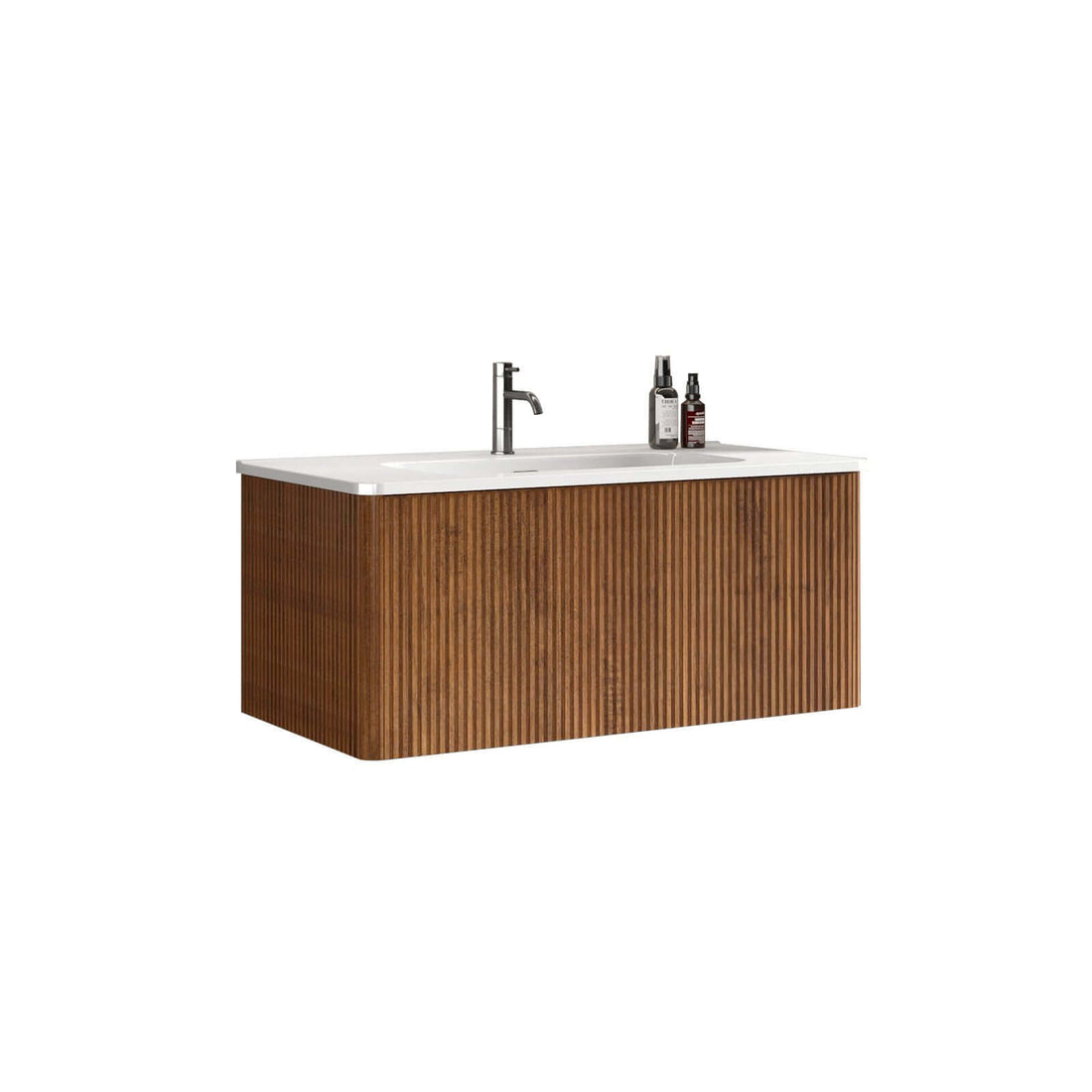 Floating vanity in light walnut with elegant finish for bathrooms