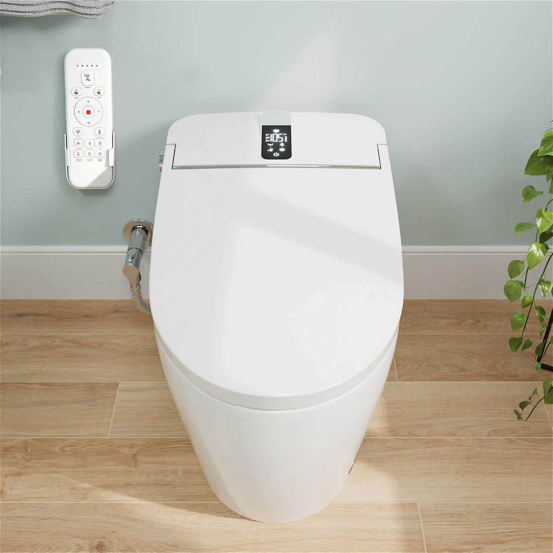 Floor-mounted white Smart Toilet with LED display
