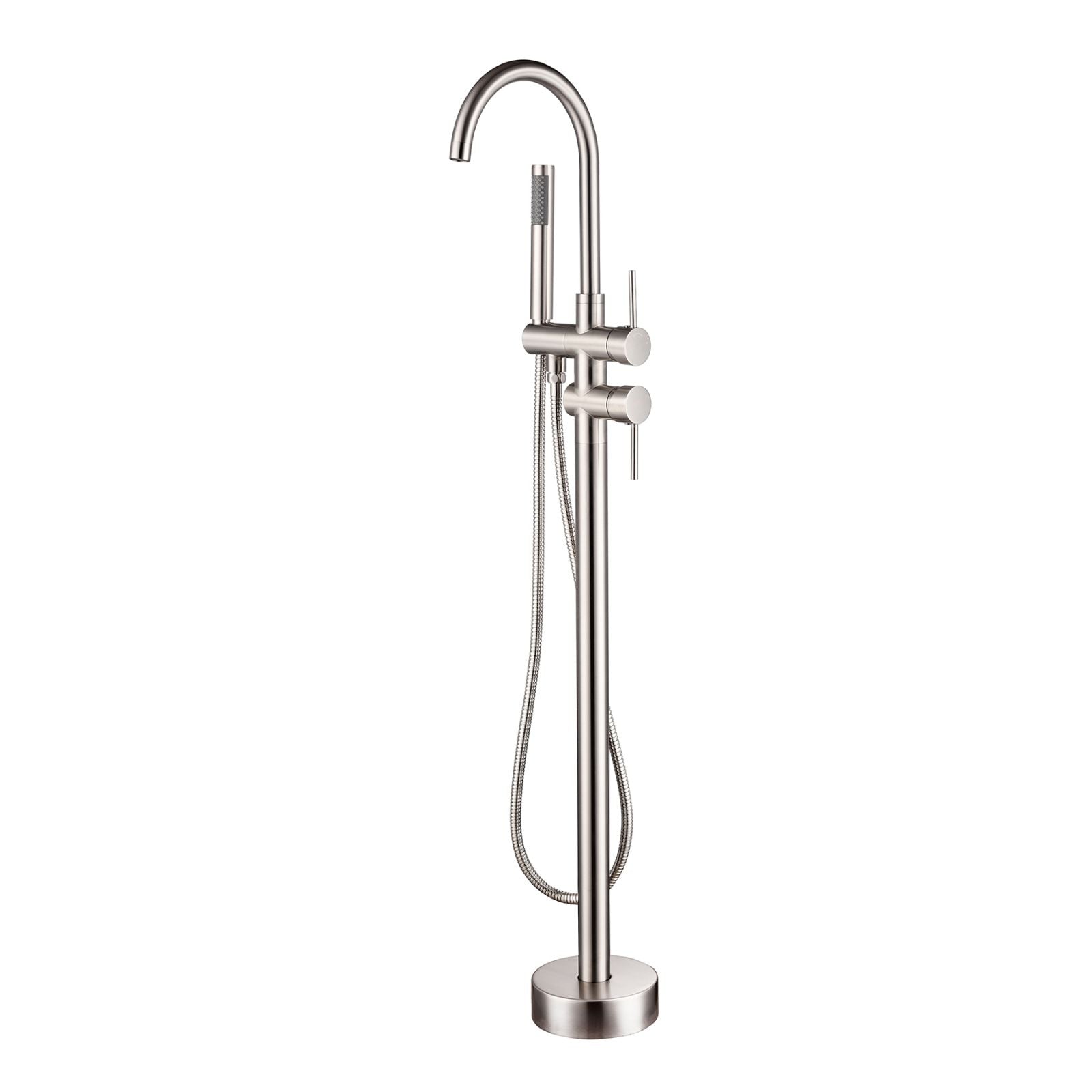 Floor Mount Bathtub Freestanding Tub Filler Faucet, Brushed Nickel & Swivel Spout