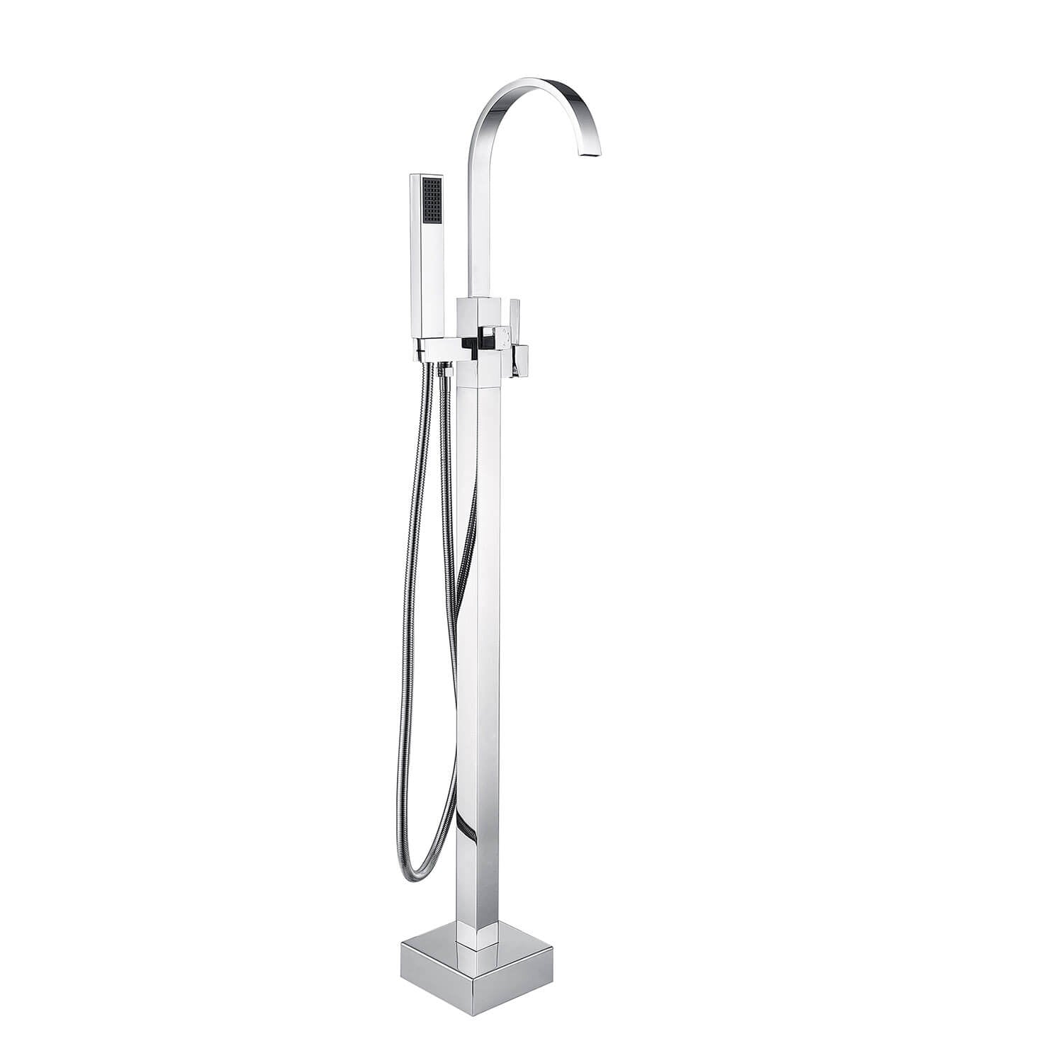 Floor Mounted Single Handle Swivel Spout Bathtub Filler with Hand Shower
