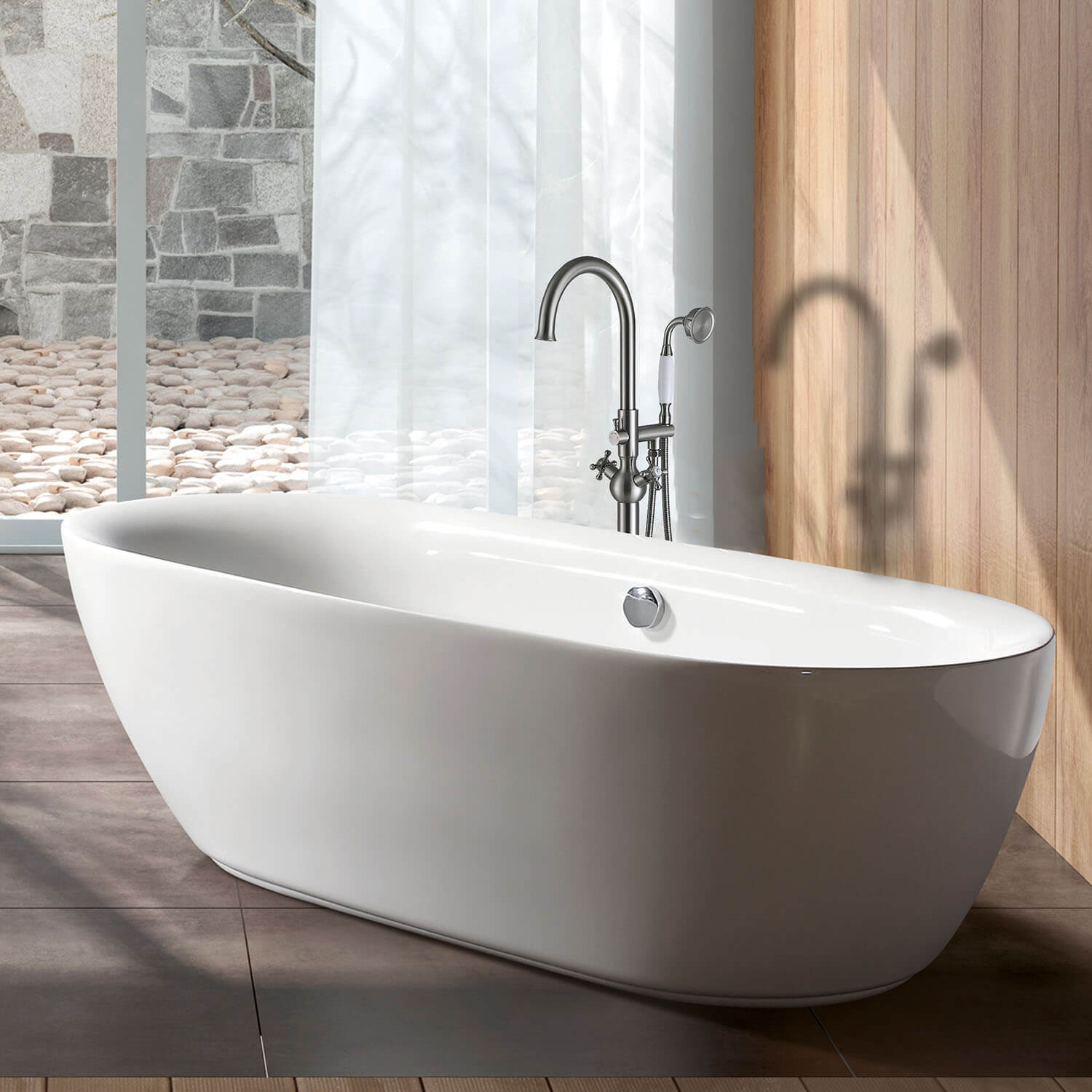 Floor mount bathtub faucet with hand shower