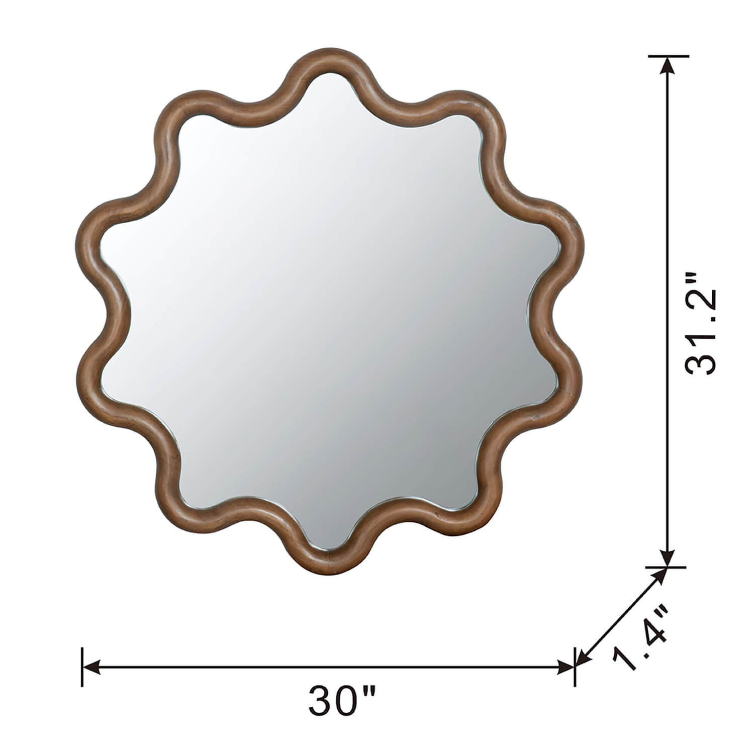 Floral scalloped mirror dimension view 30 x 31.2 inches