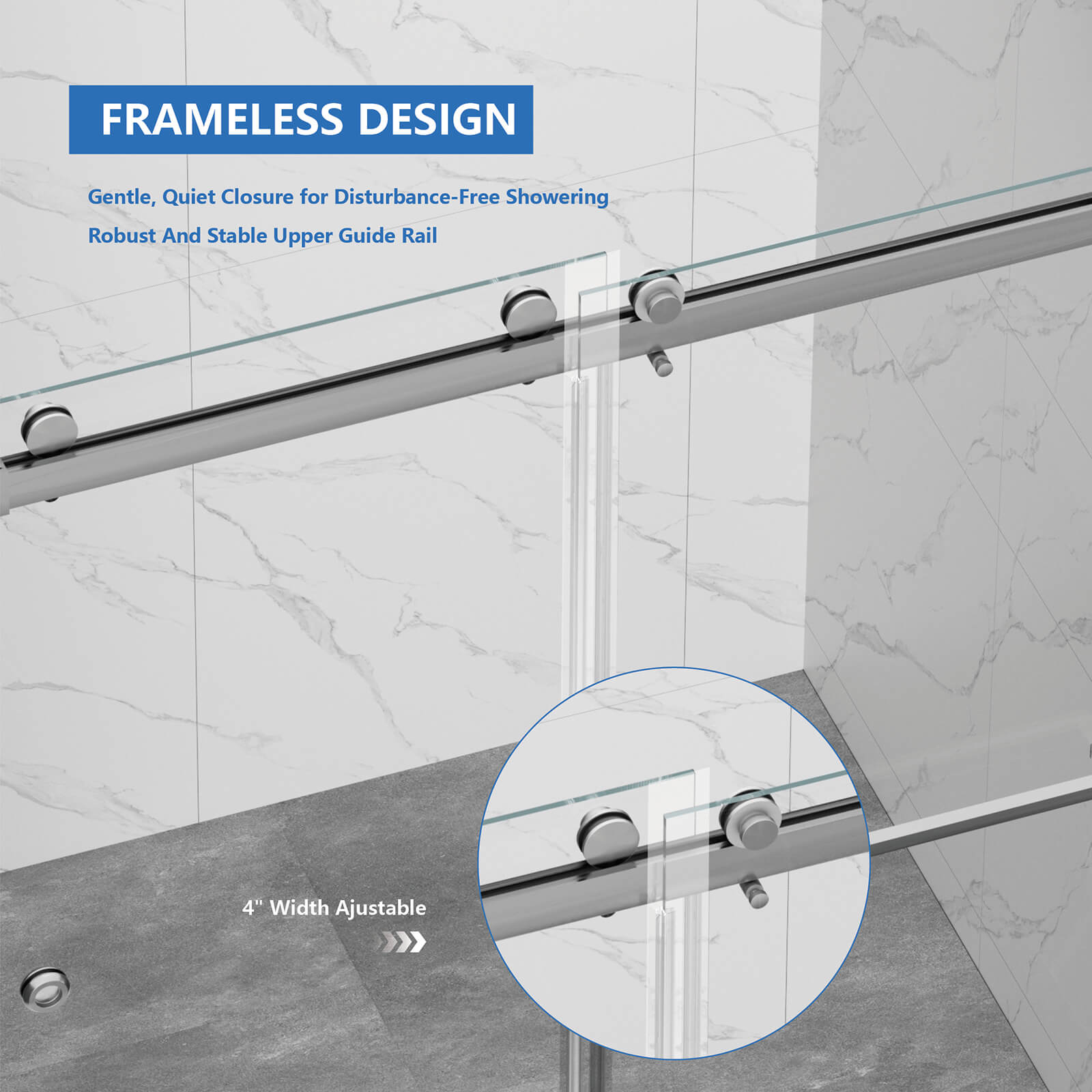 Frameless design brushed nickel glass shower door